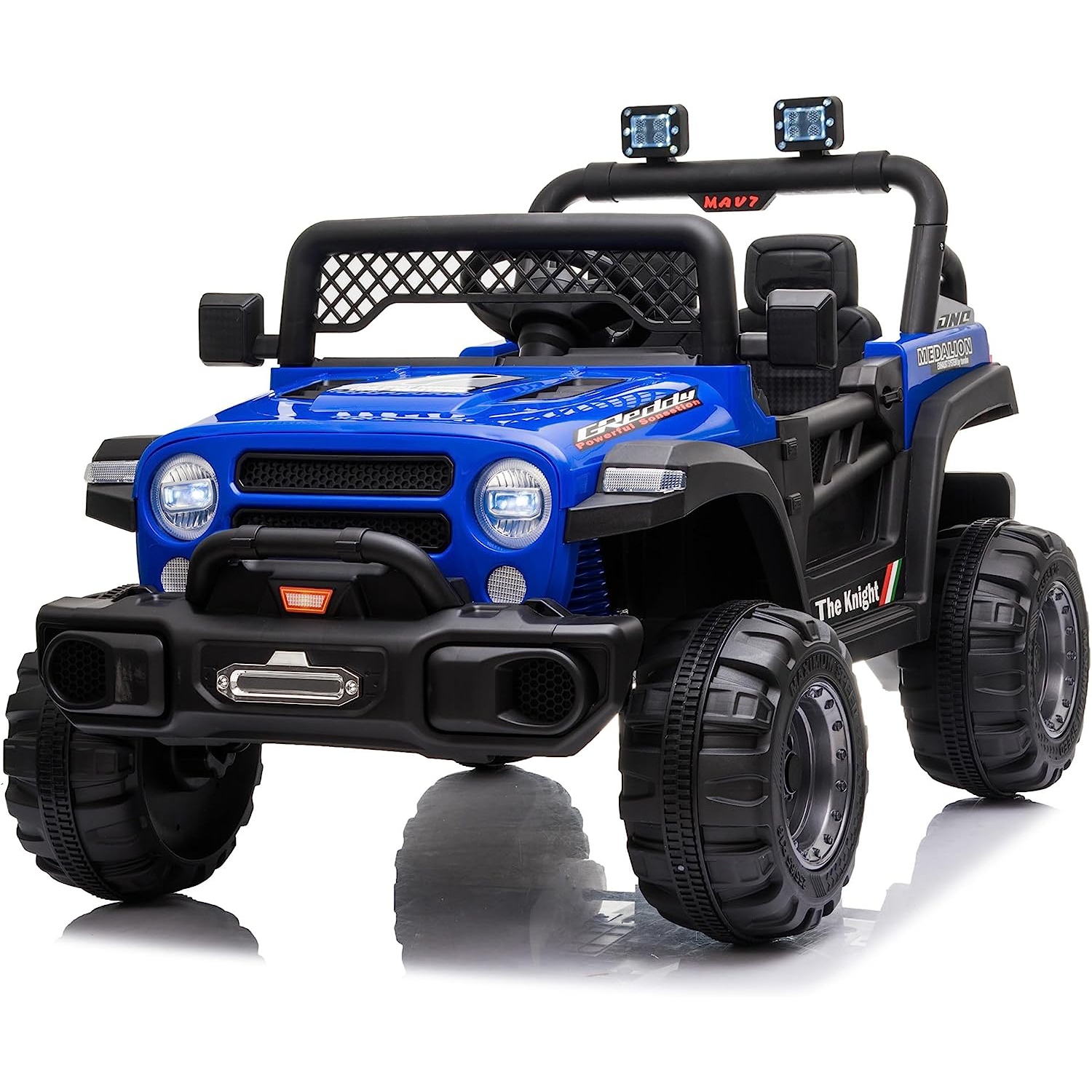 12v Jeep Kids Ride On Car Toy With Open Doors, Realistic Lights And Remote Control