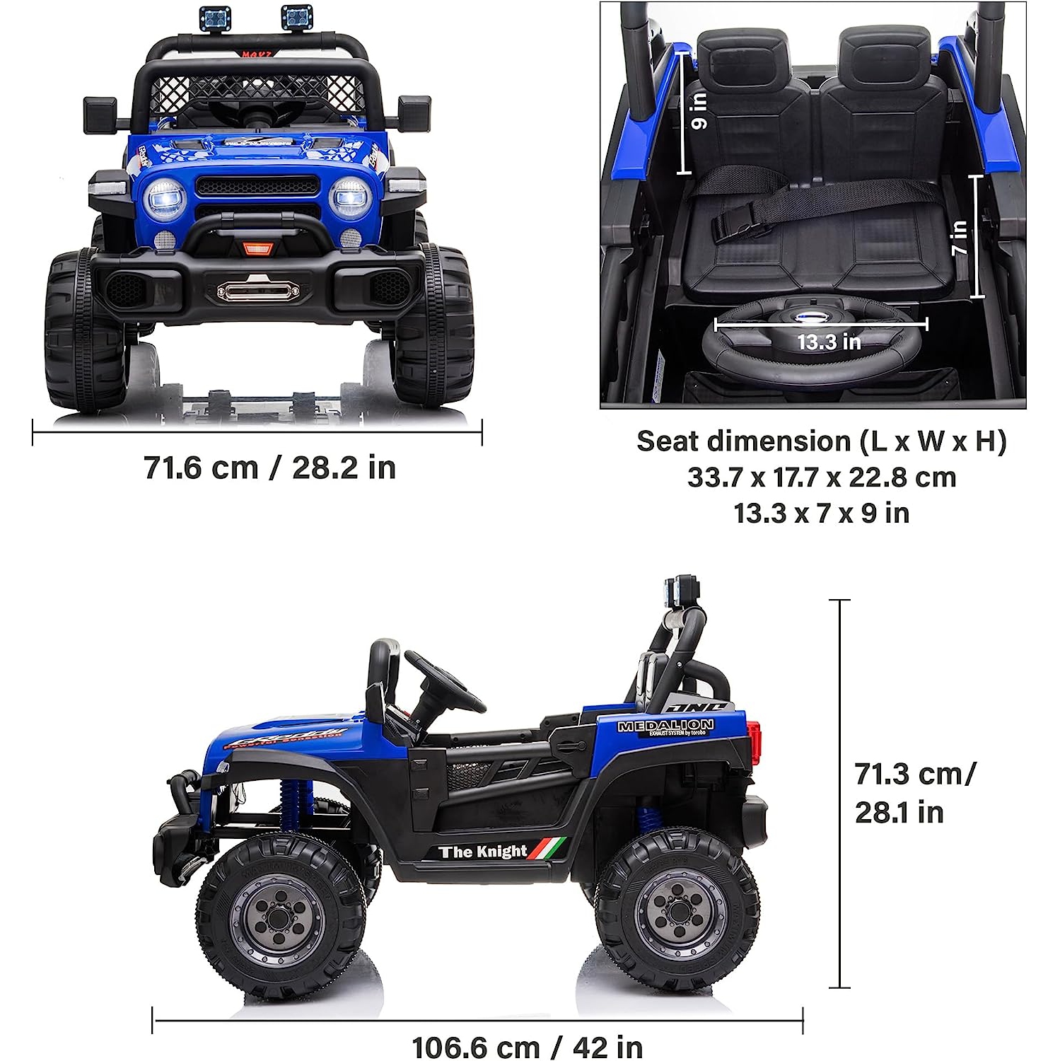 12v Jeep Kids Ride On Car Toy With Open Doors, Realistic Lights And Remote Control