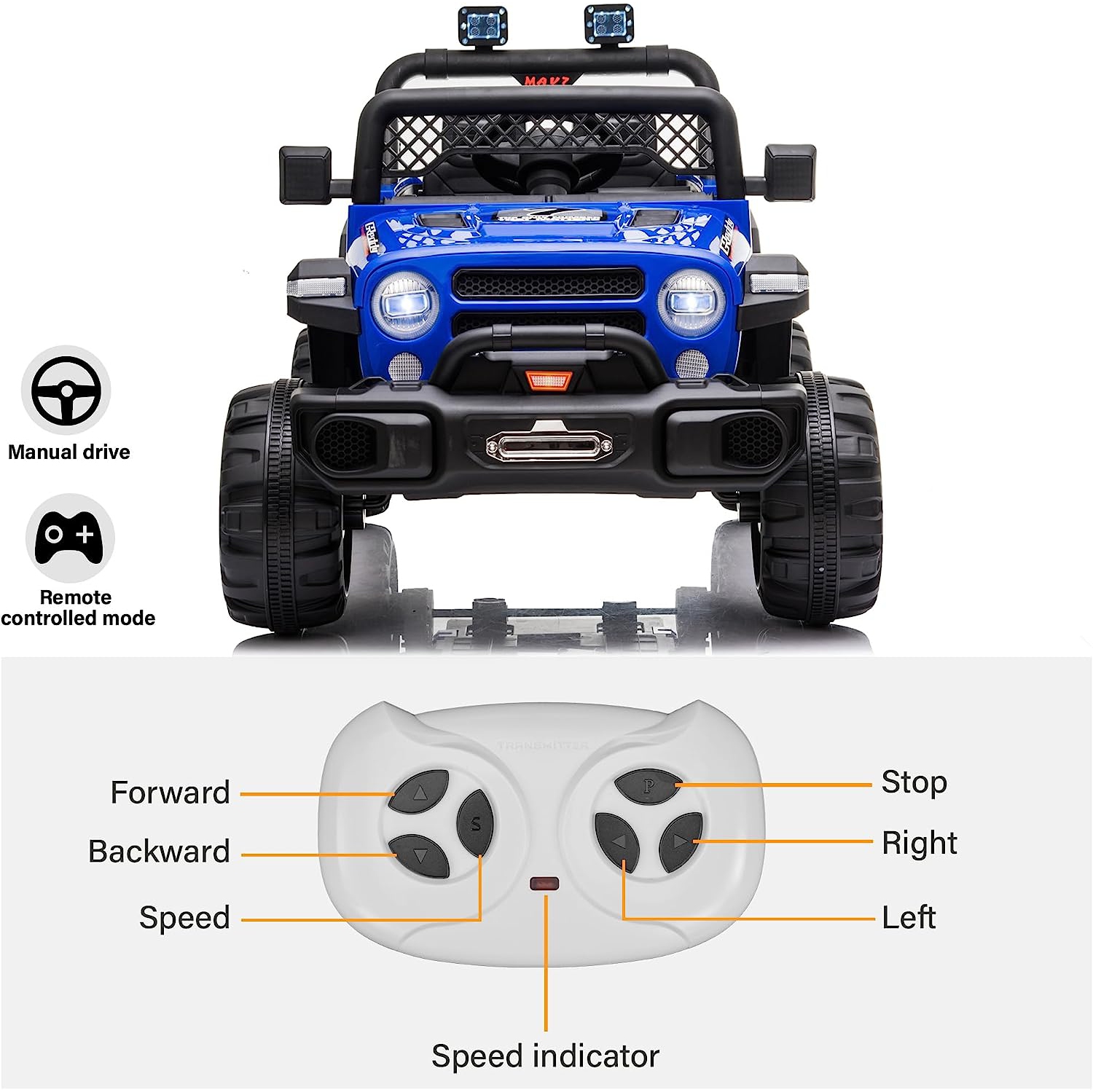 12v Jeep Kids Ride On Car Toy With Open Doors, Realistic Lights And Remote Control