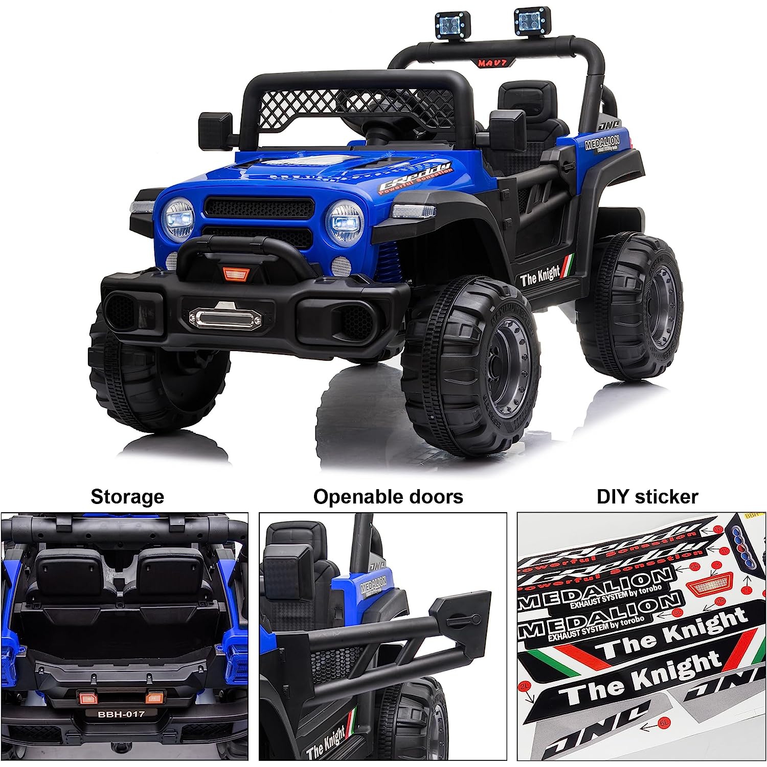 12v Jeep Kids Ride On Car Toy With Open Doors, Realistic Lights And Remote Control