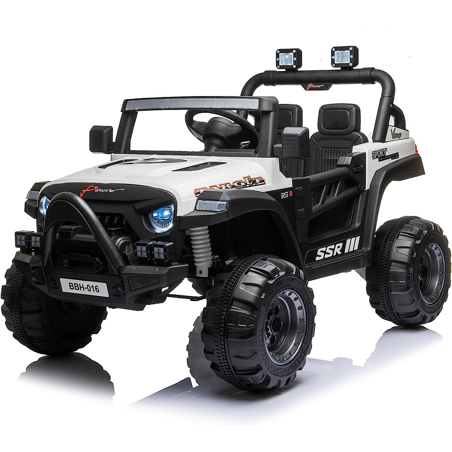 12V Jeep with Angry Face Grill Kids Ride On Car Toy with Lights and Remote Control