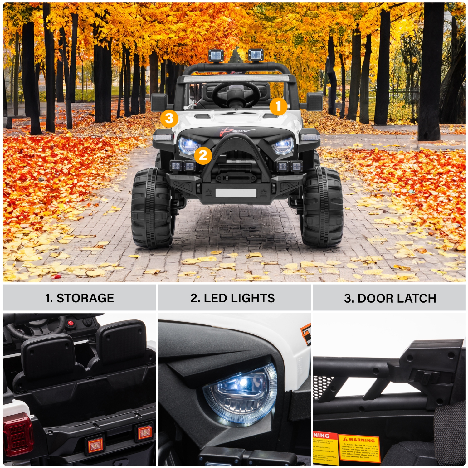 12V Jeep with Angry Face Grill Kids Ride On Car Toy with Lights and Remote Control