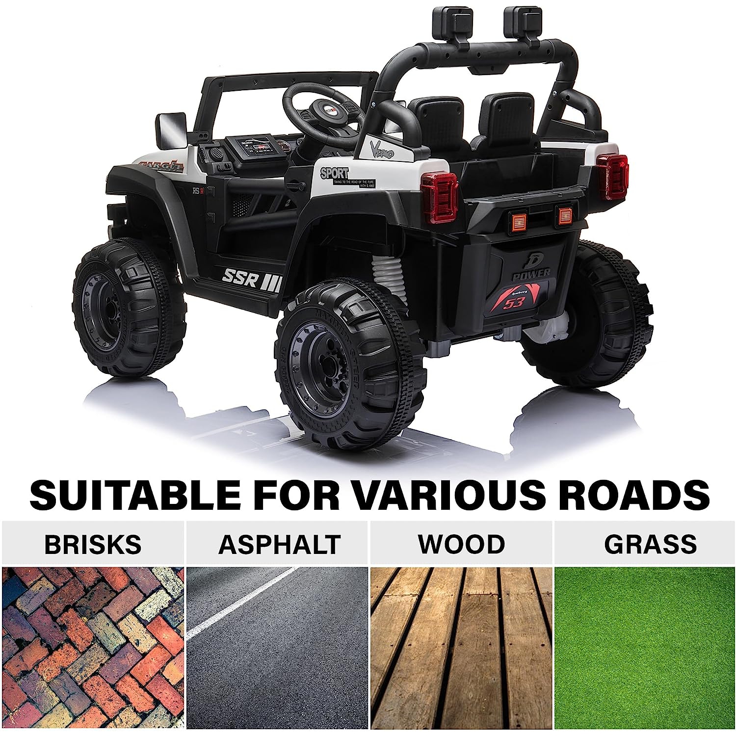 12V Jeep with Angry Face Grill Kids Ride On Car Toy with Lights and Remote Control