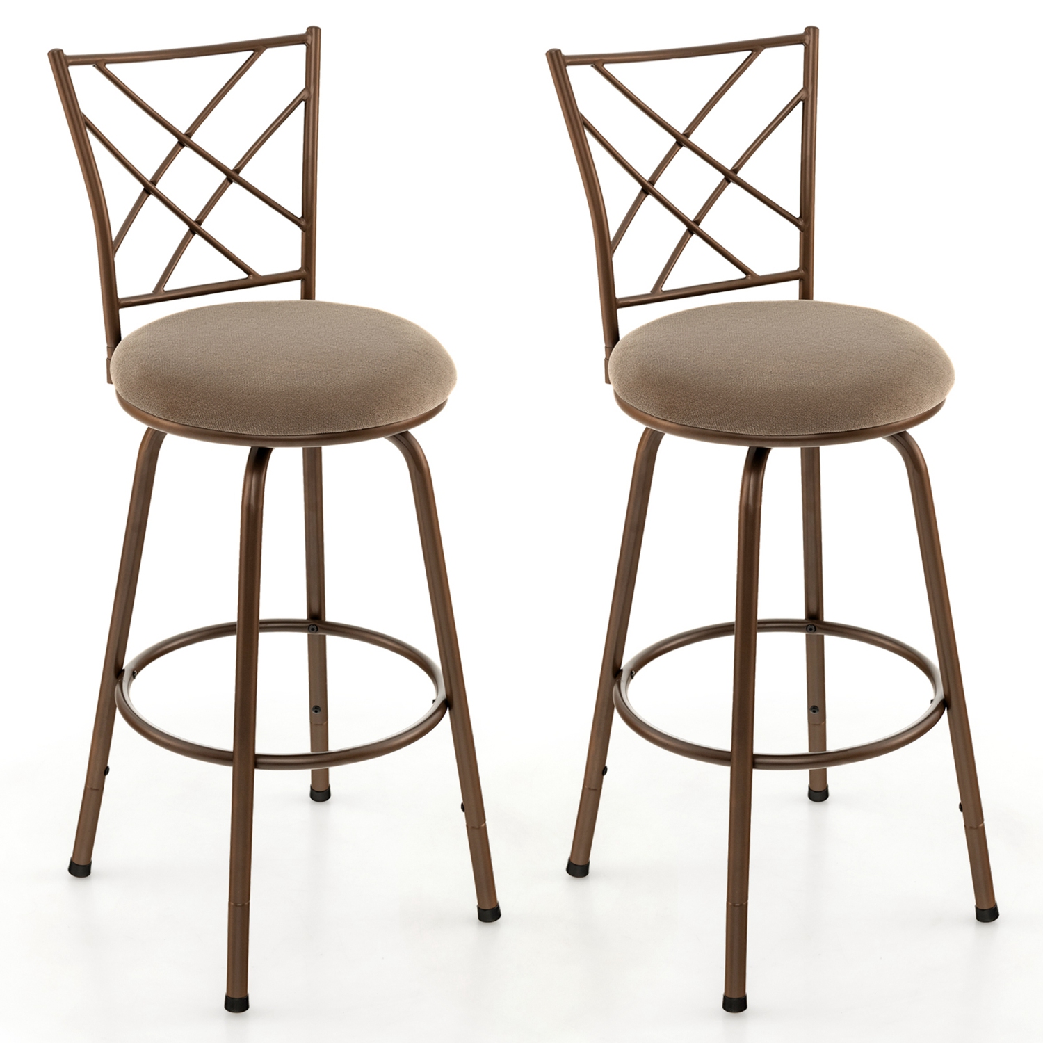 Costway Set of 2 24/30 Inch Adjustable Swivel Barstools Metal Dining Chairs Brown