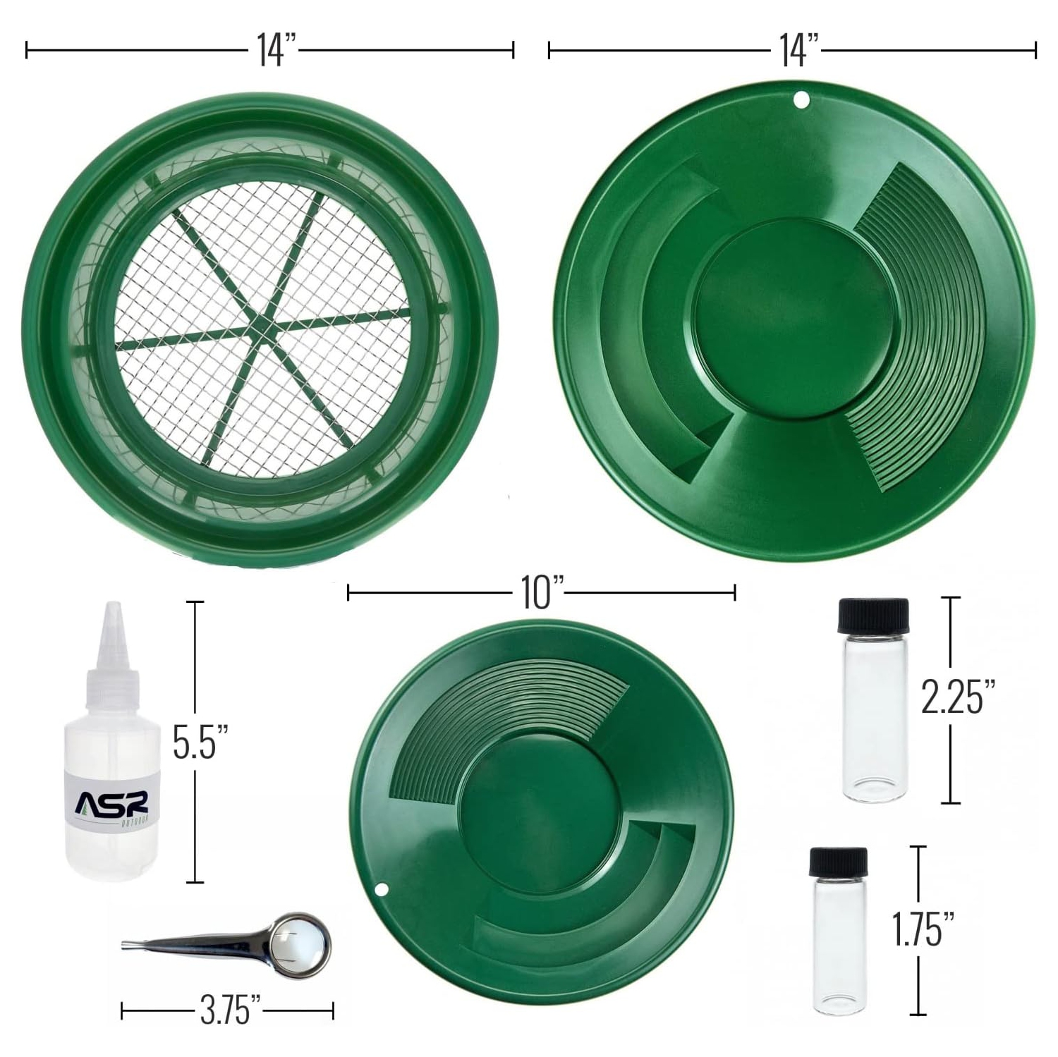 7PC Kit de panage or 1/4 système de classification en filet, moules en or vert de 14 et 10 po, 2 flacons, flacon Sniffer, pinces avec loupe