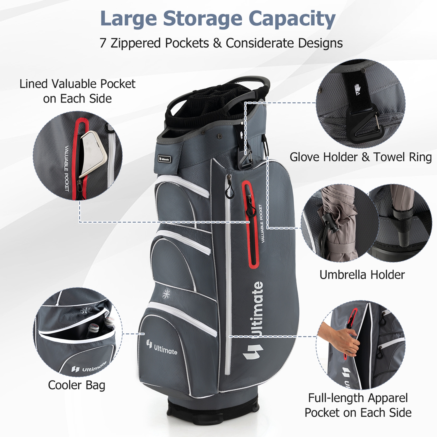 Costway Lightweight Golf Cart Bag with 15 Way Top Divider Individual Putter Well Cooler Bag