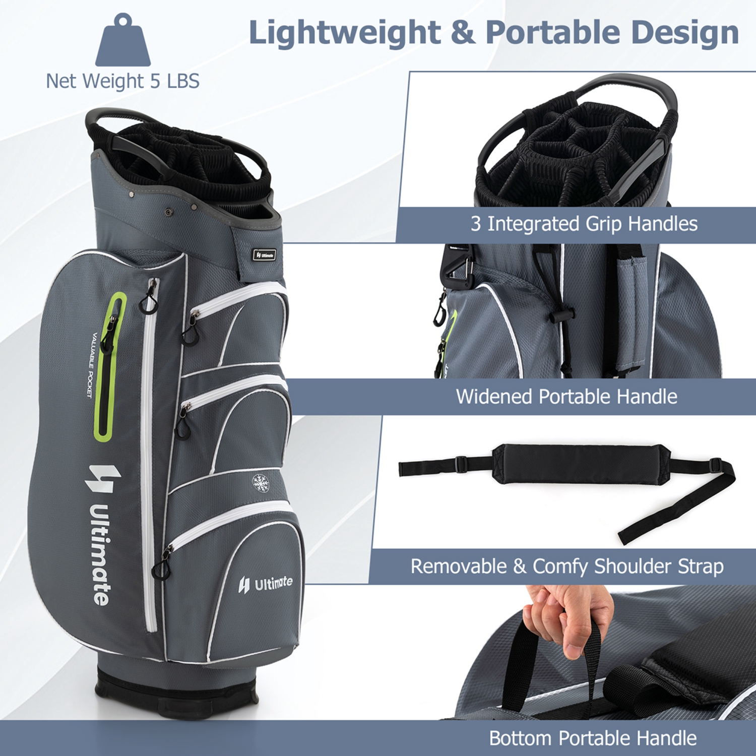Costway Lightweight Golf Cart Bag with 15 Way Top Divider Individual Putter Well Cooler Bag