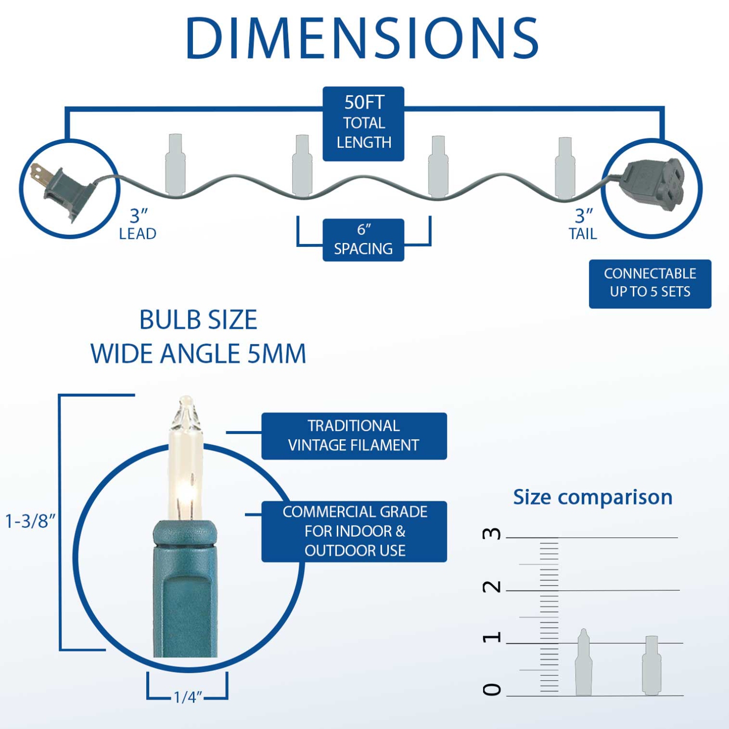 Lumières de Noël de fantaisie de 50 pi, 100 mini lumières de Noël, fil vert, lumière de Noël traditionnelle vert rétro, espacement de 6&nbsp;po,