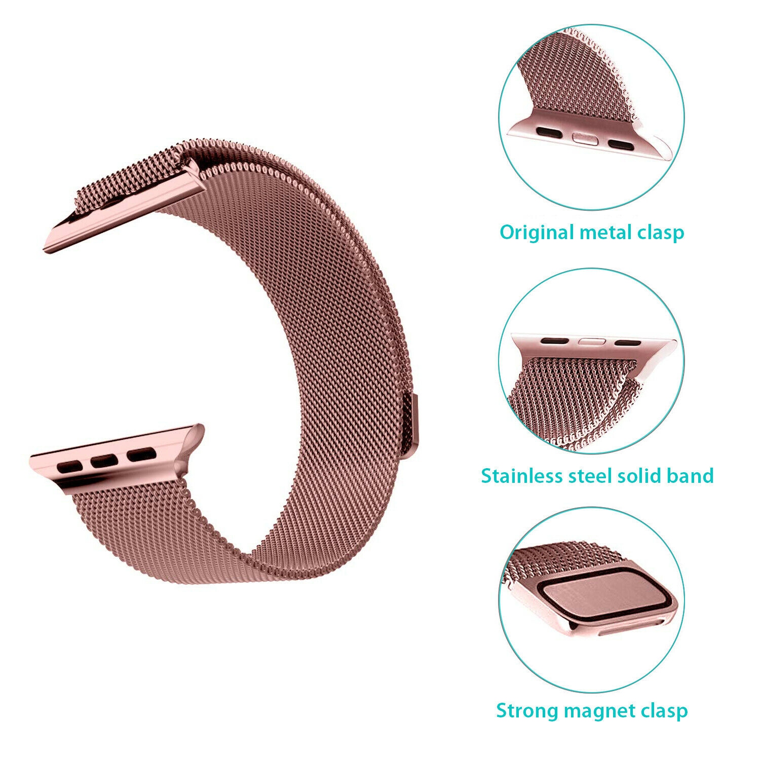 Bracelet à rabat magnétique en acier inoxydable pour Apple Watch 40 mm Bracelet Milness pour iWatch se Ultra Series 8 7 6 5 4 3 2 1 - Doré
