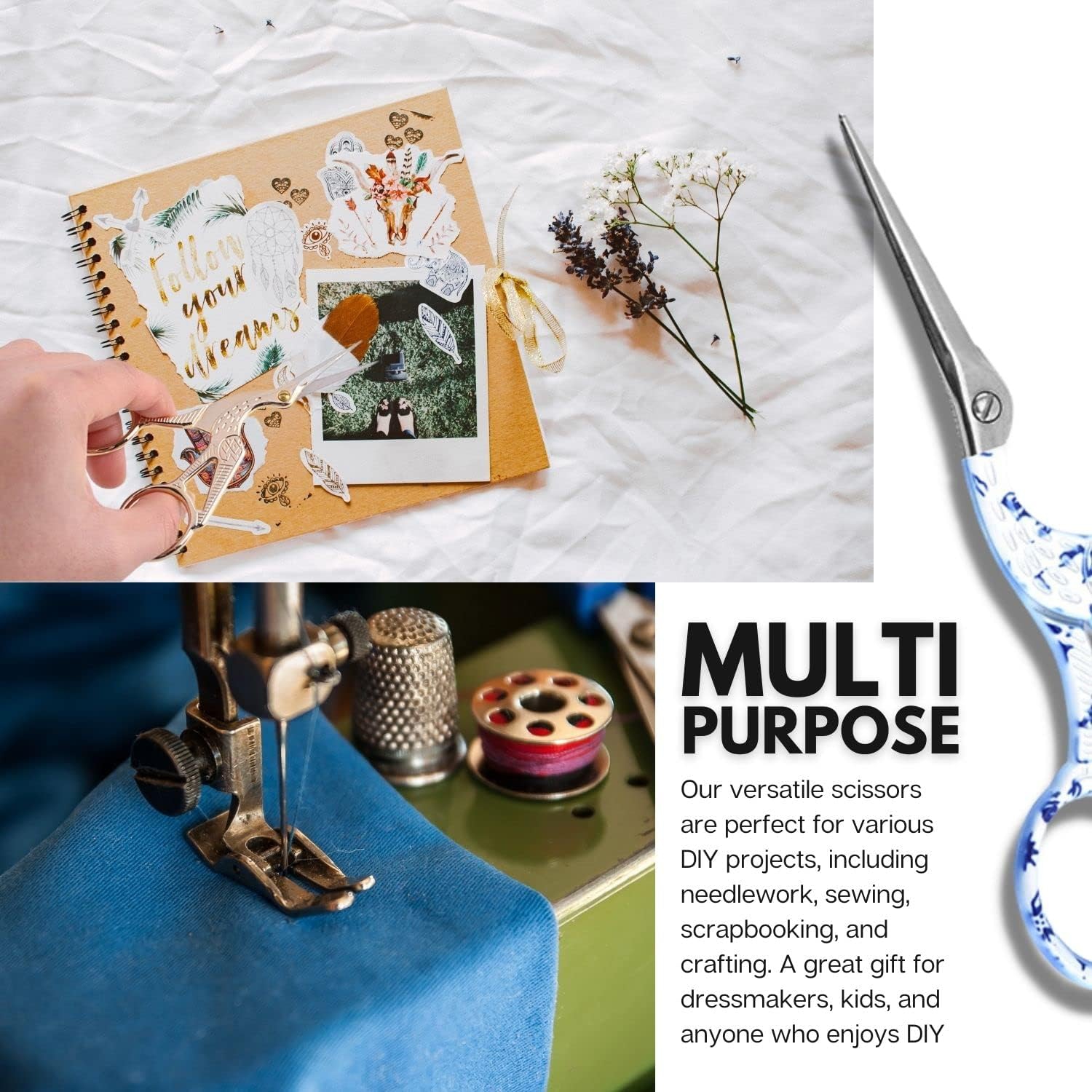 Arolly Retro Style 5.51" Embroidery Scissor with Sharp Blades, Multi-Purpose Small Sewing Scissors for Art and Needle Work, Cutting Tools for