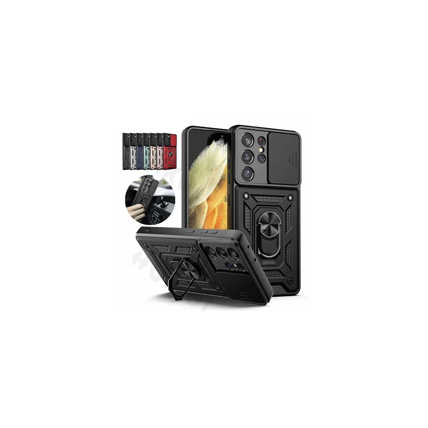 ( KEEGUARD ) étui rouge avec support pour objectif et support de Ting pour Samsung Galaxy S21 Ultra Military Dua Layer béquille