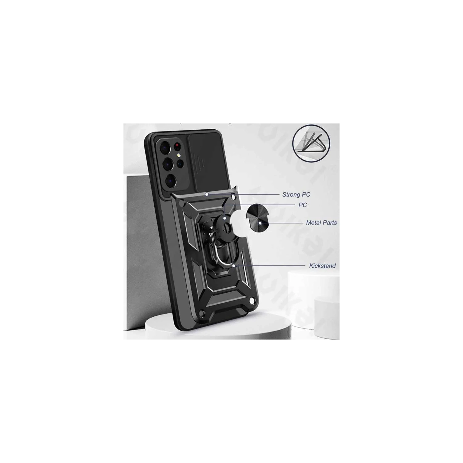 ( KEEGUARD ) étui rouge avec support pour objectif et support de Ting pour Samsung Galaxy S21 Ultra Military Dua Layer béquille