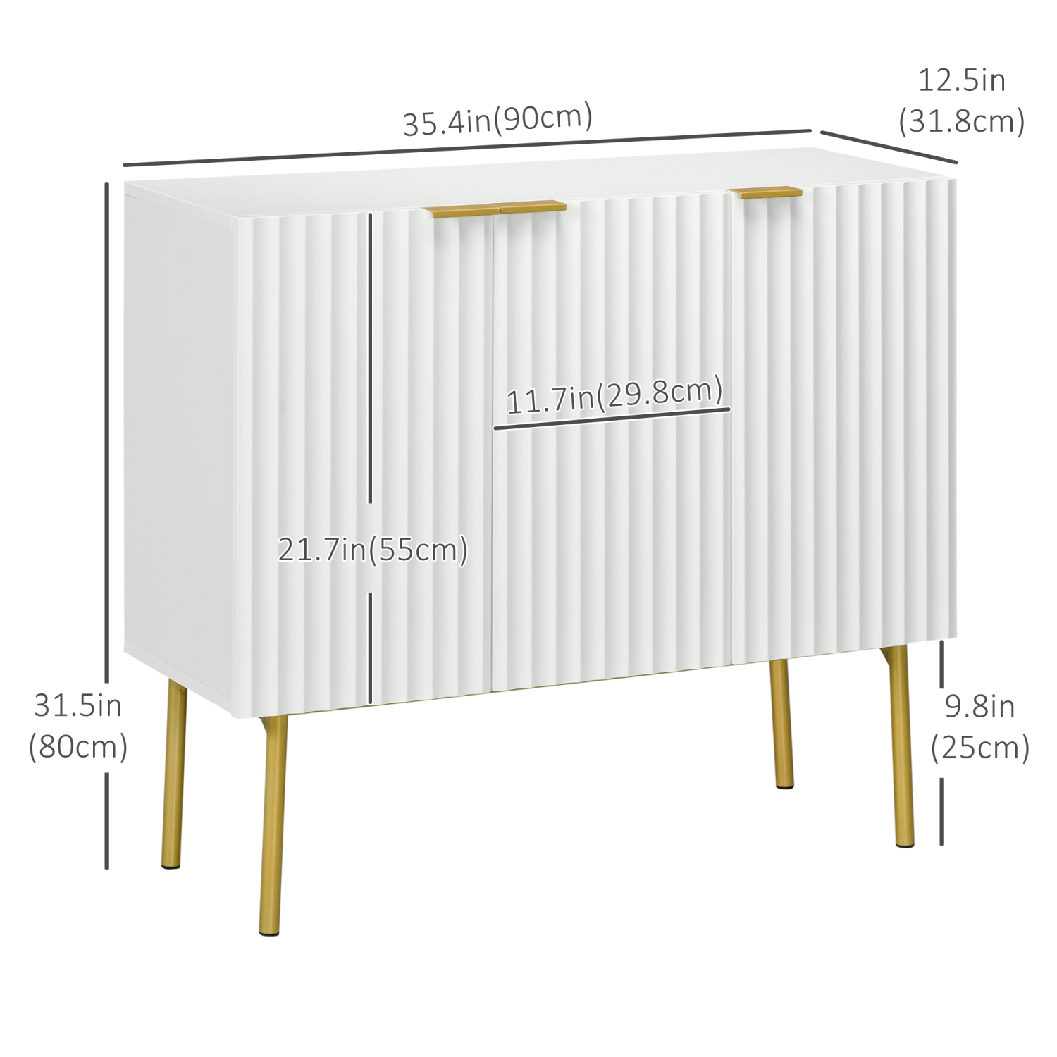 HOMCOM – Armoire d’appoint, buffet de buffet, armoire de rangement moderne avec pattes dorées, fermeture en douceur, tablettes réglables, blanc