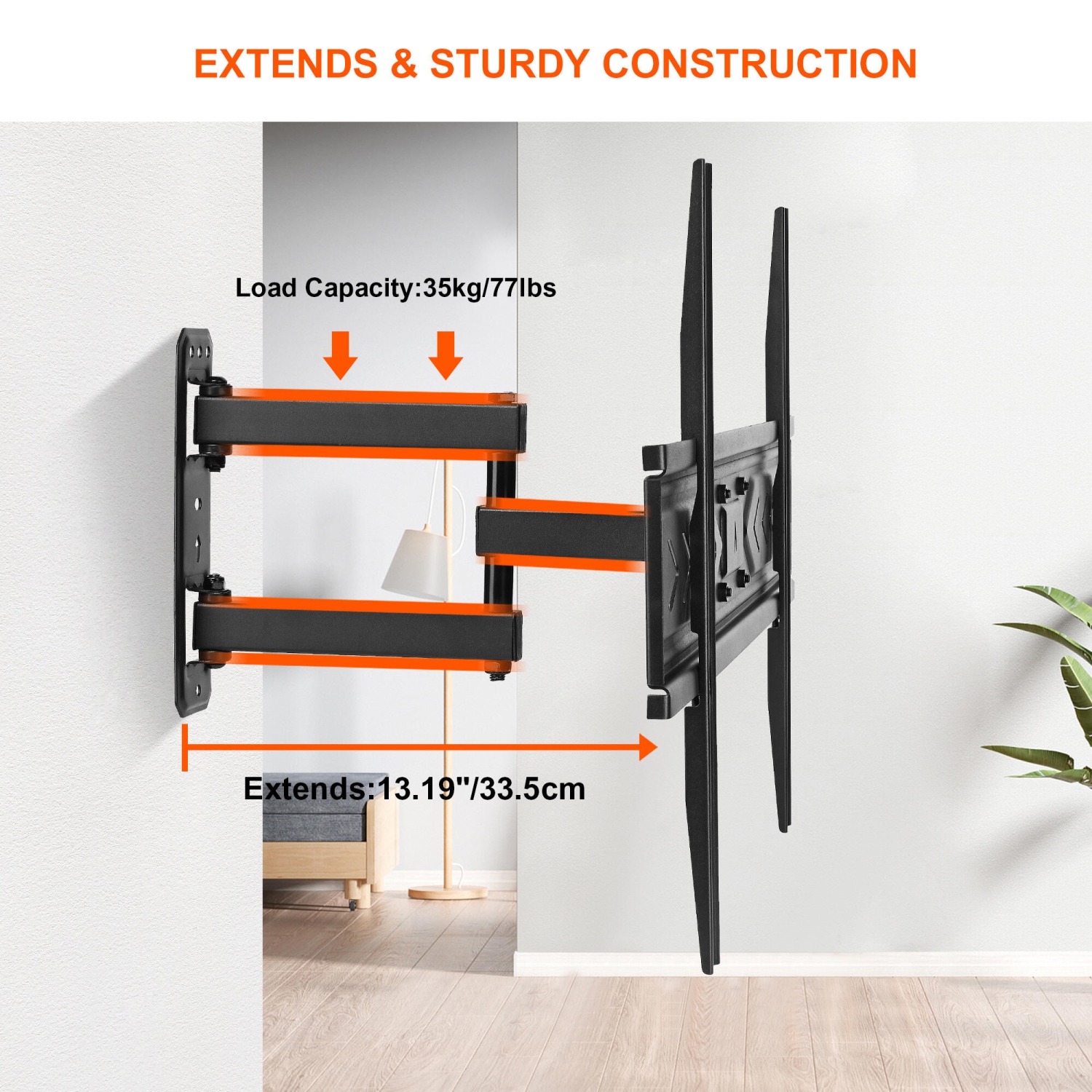Full Motion Articulating TV Wall Mount for 37-70 inch TVs ,TV Mounts Holds up to 77lbs and Max VESA 600 x 400mm