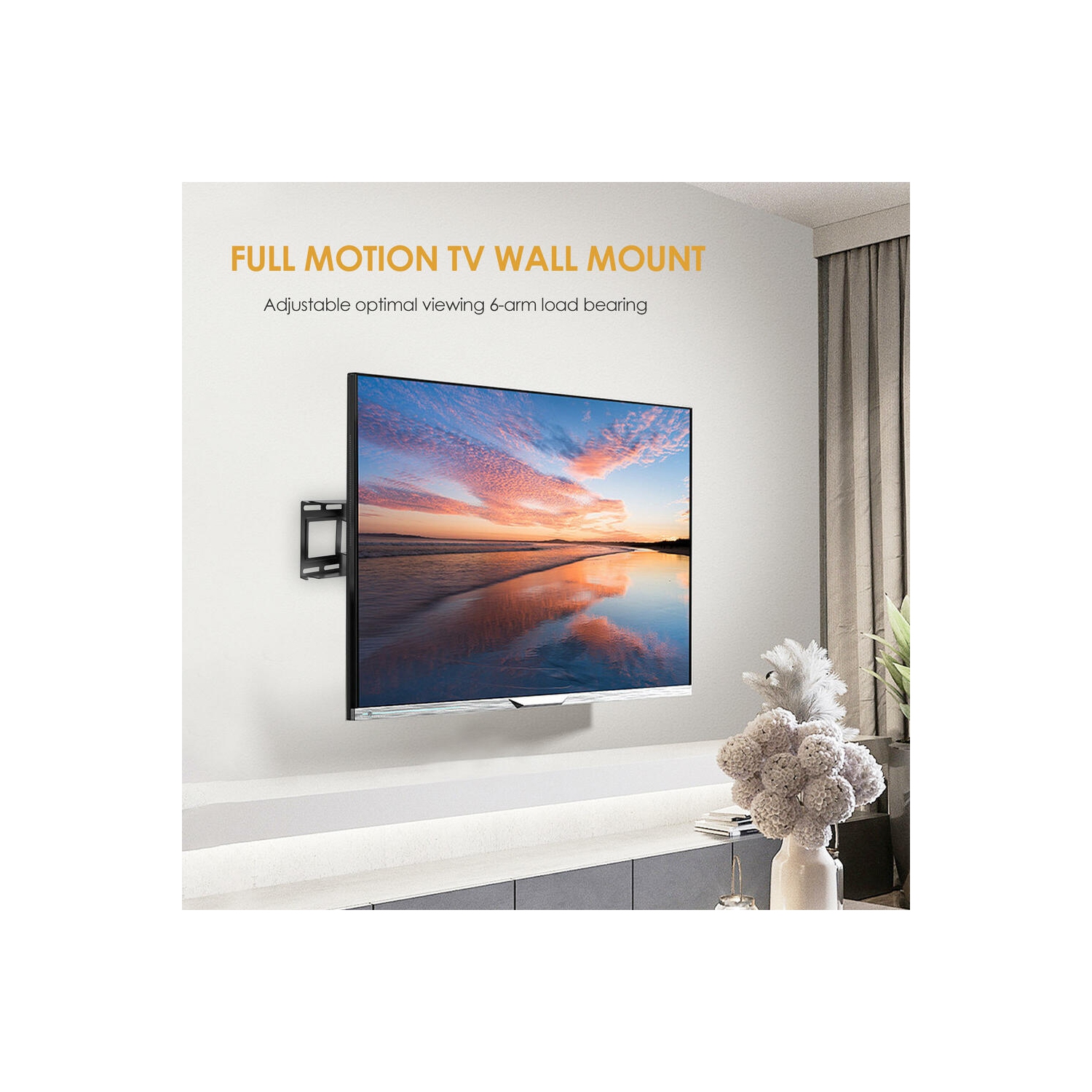37-70 inch Full Motion TV Wall Mount with Articulating Dual Support 6-Arms Holds up to 88lbs and Max VESA 600 x 400mm
