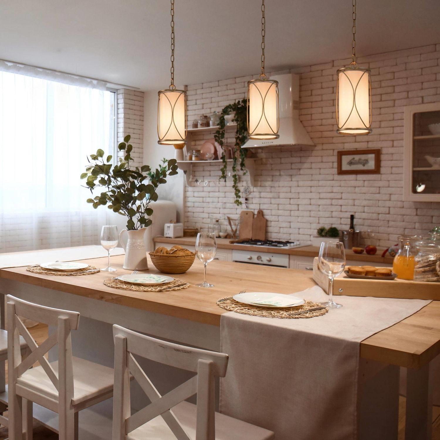 Modern Drum Island Pendant Light 1-Light Brass Gold Cage Chandelier Pendant Ceiling Light with Fabric Shade