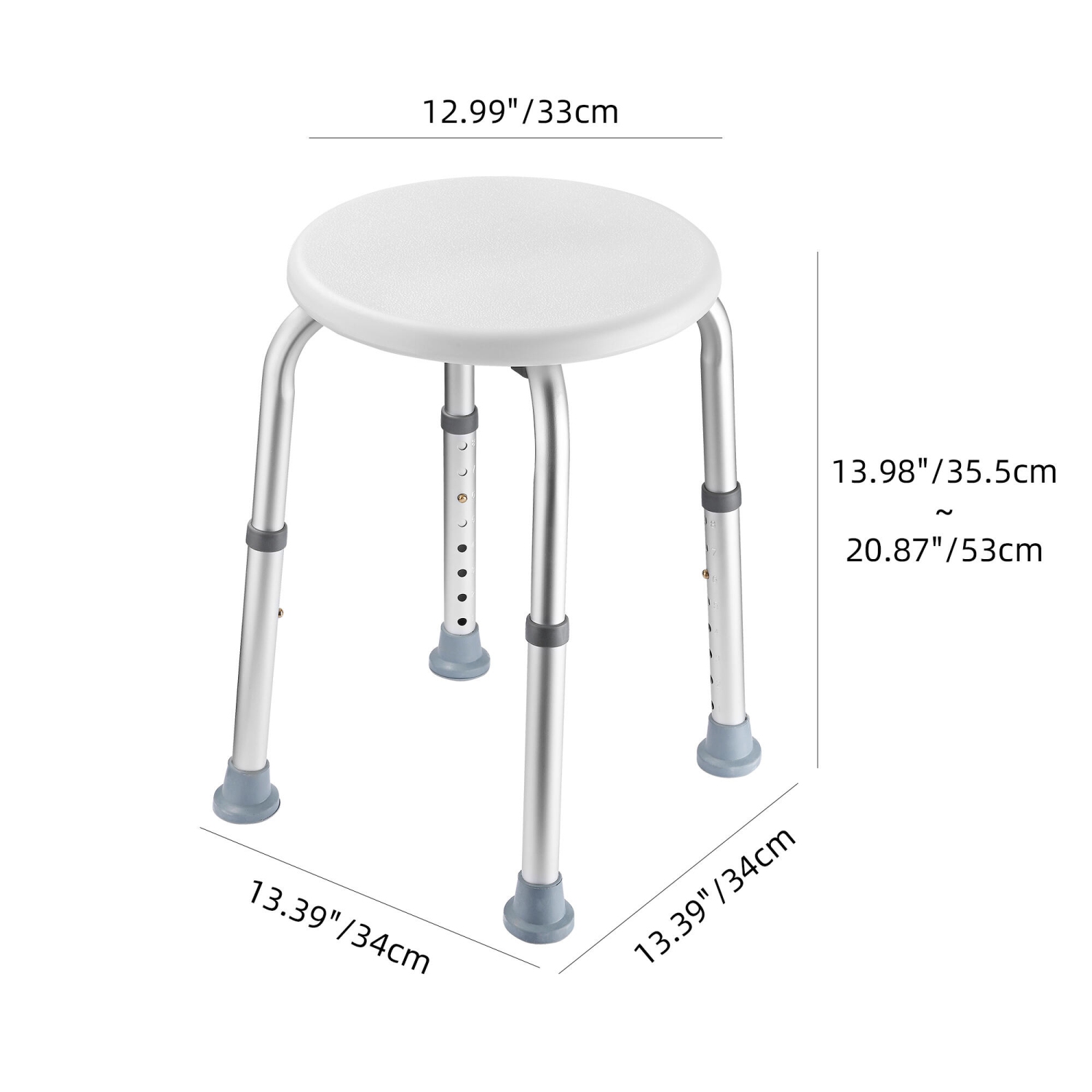 Chaise de douche à hauteur réglable à 8 niveaux, tabouret de douche de bain pour douche intérieure avec pieds en caoutchouc stables, pieds