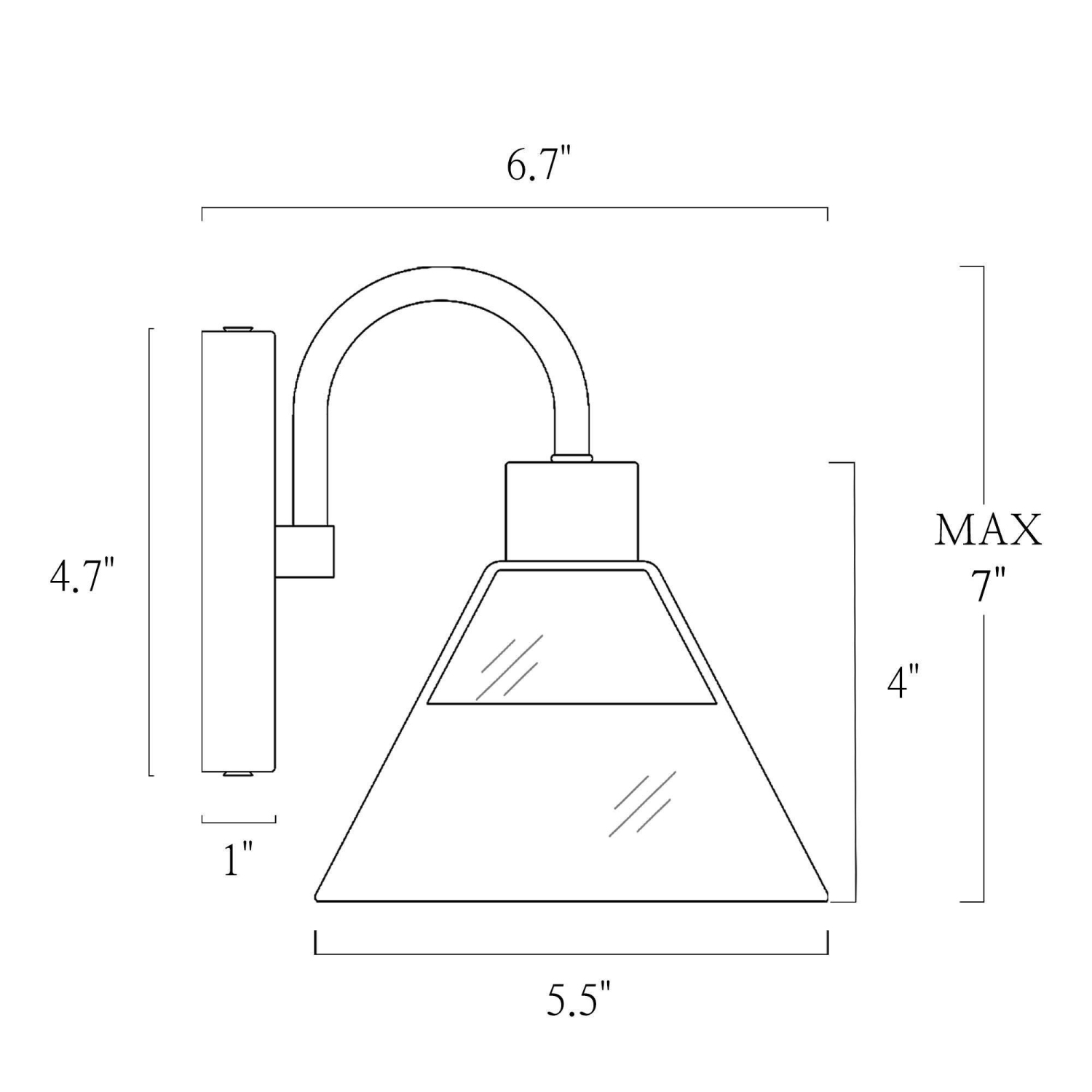 Applique de salle de bain moderne, noir, 5,5 po, 1 lumières, laiton doré, verre conique, moderne/contemporaine à DEL