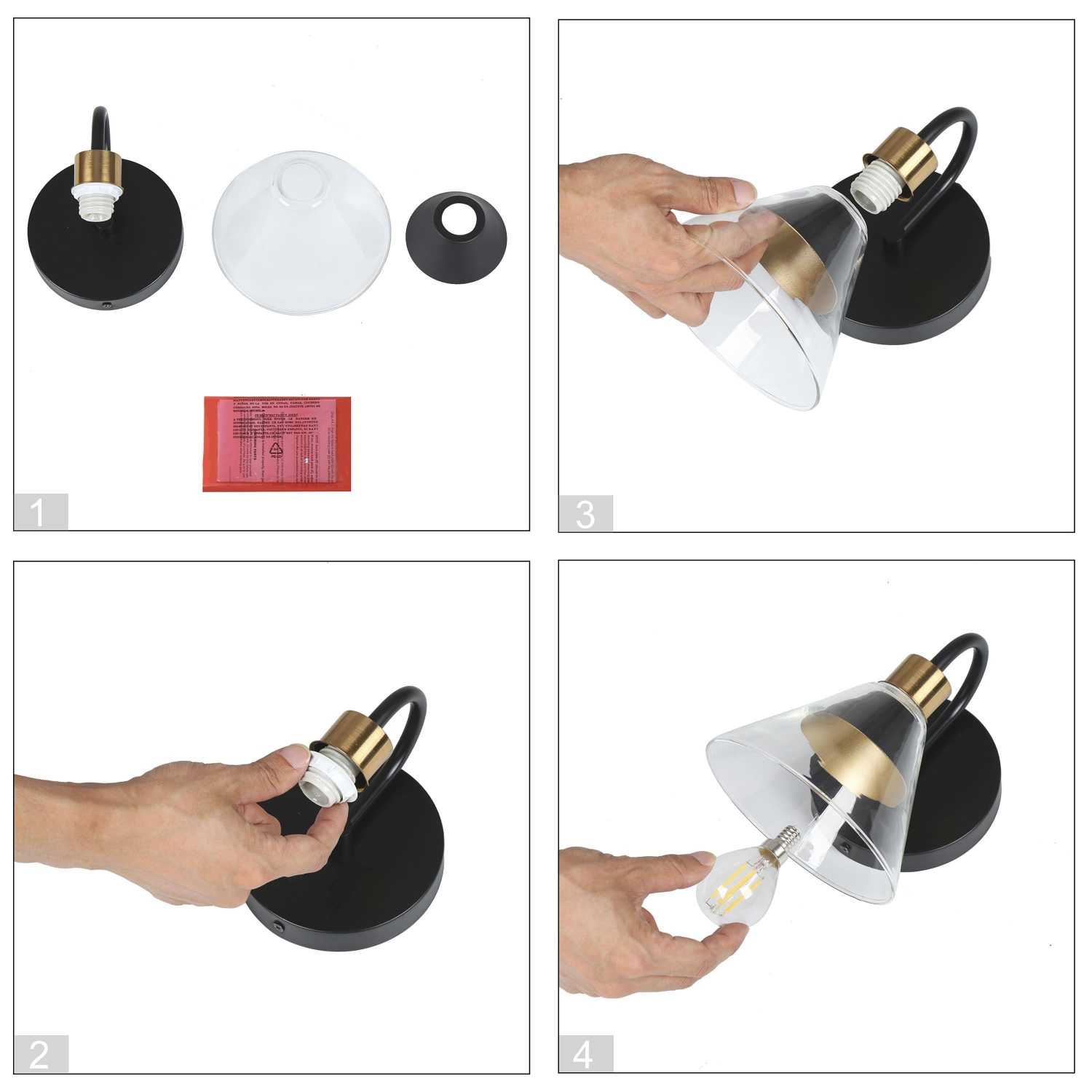 Applique de salle de bain moderne, noir, 5,5 po, 1 lumières, laiton doré, verre conique, moderne/contemporaine à DEL