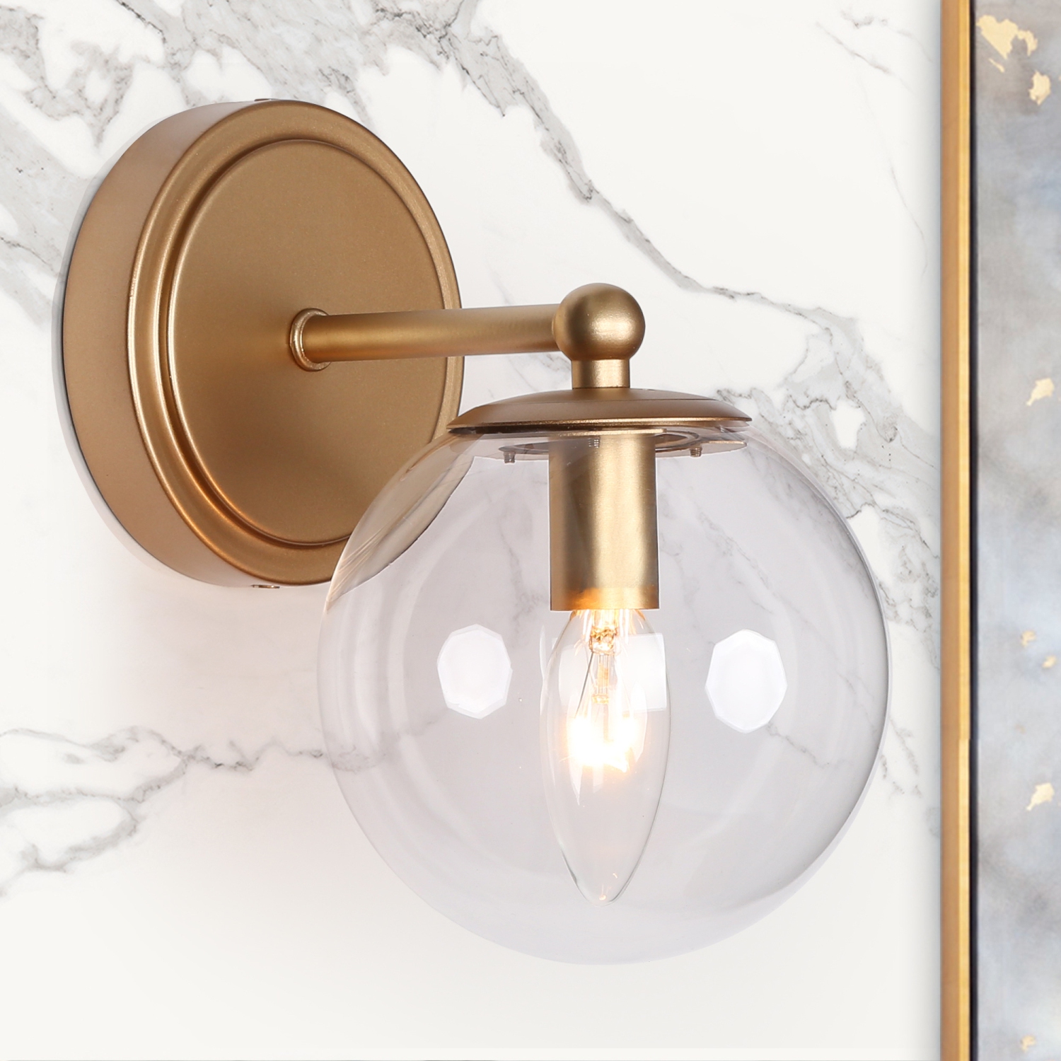 Modern Globe Bubble Bedroom Wall Lights, 5.5-in W 1-Light Satin Gold with Clear Globe Glass Modern/Contemporary LED Wall Sconce