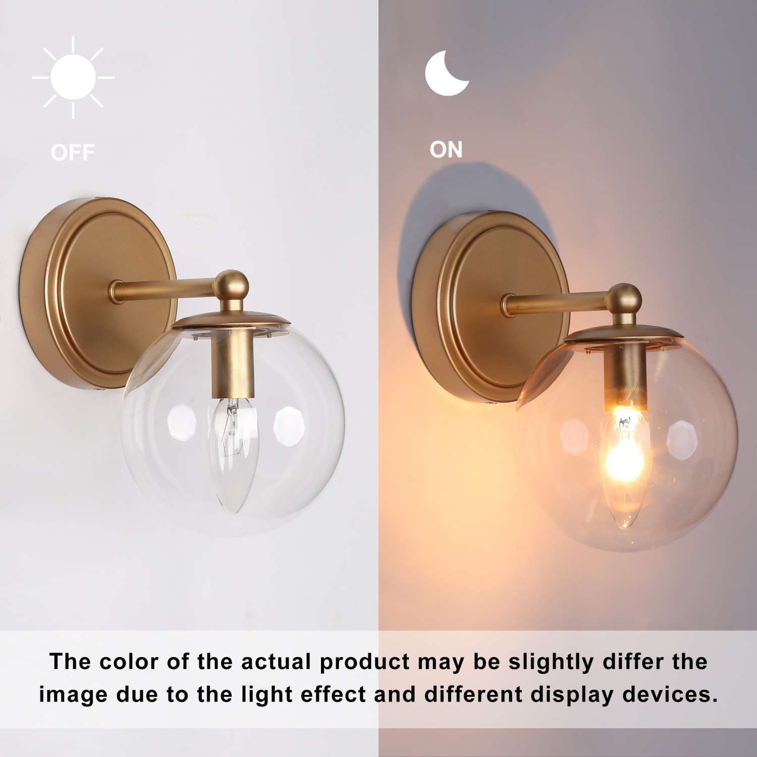 Modern Globe Bubble Bedroom Wall Lights, 5.5-in W 1-Light Satin Gold with Clear Globe Glass Modern/Contemporary LED Wall Sconce