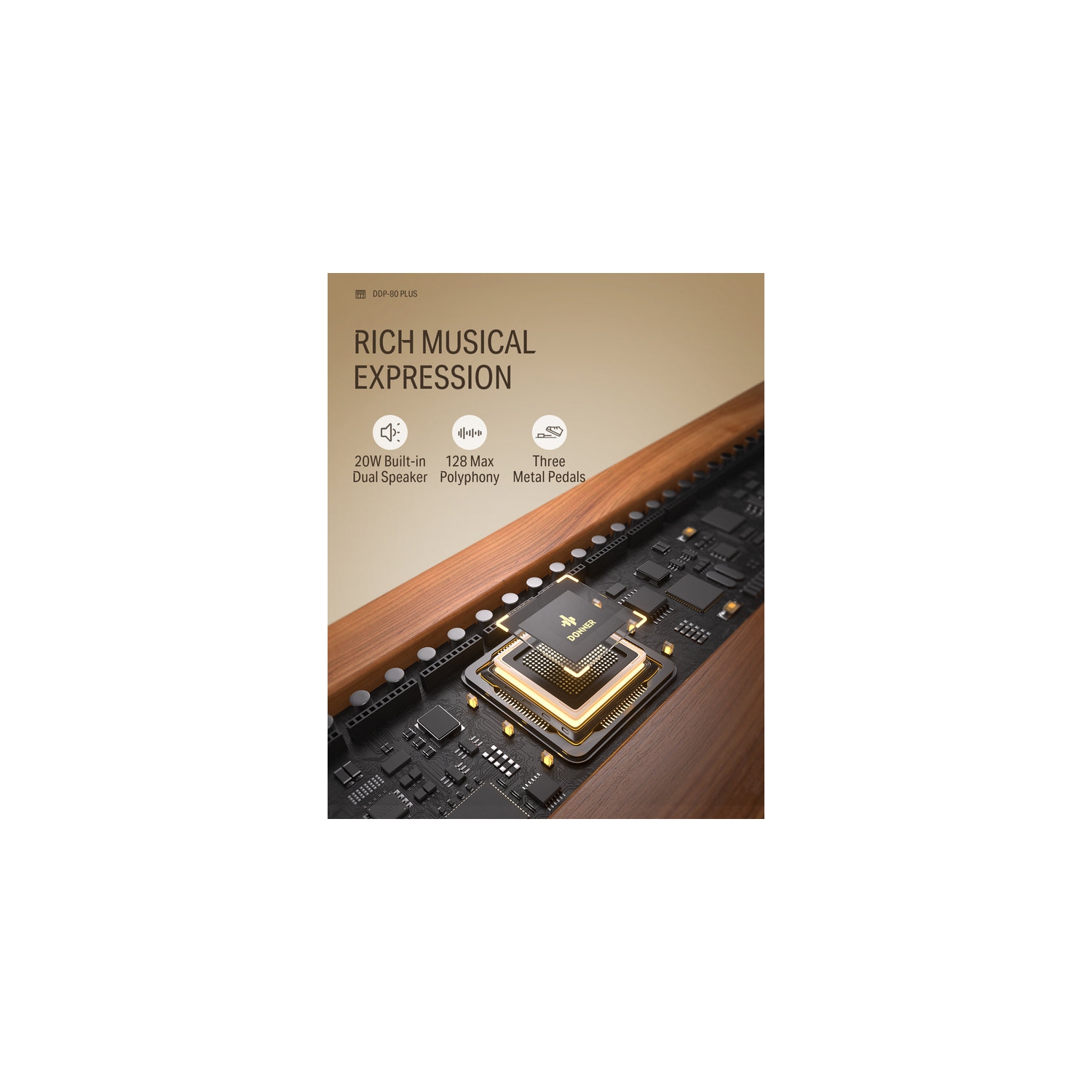 Piano numérique vertical en bois à 88 touches lestées DDP-80 PLUS DE Donner avec couvercle de piano à 3 pédales