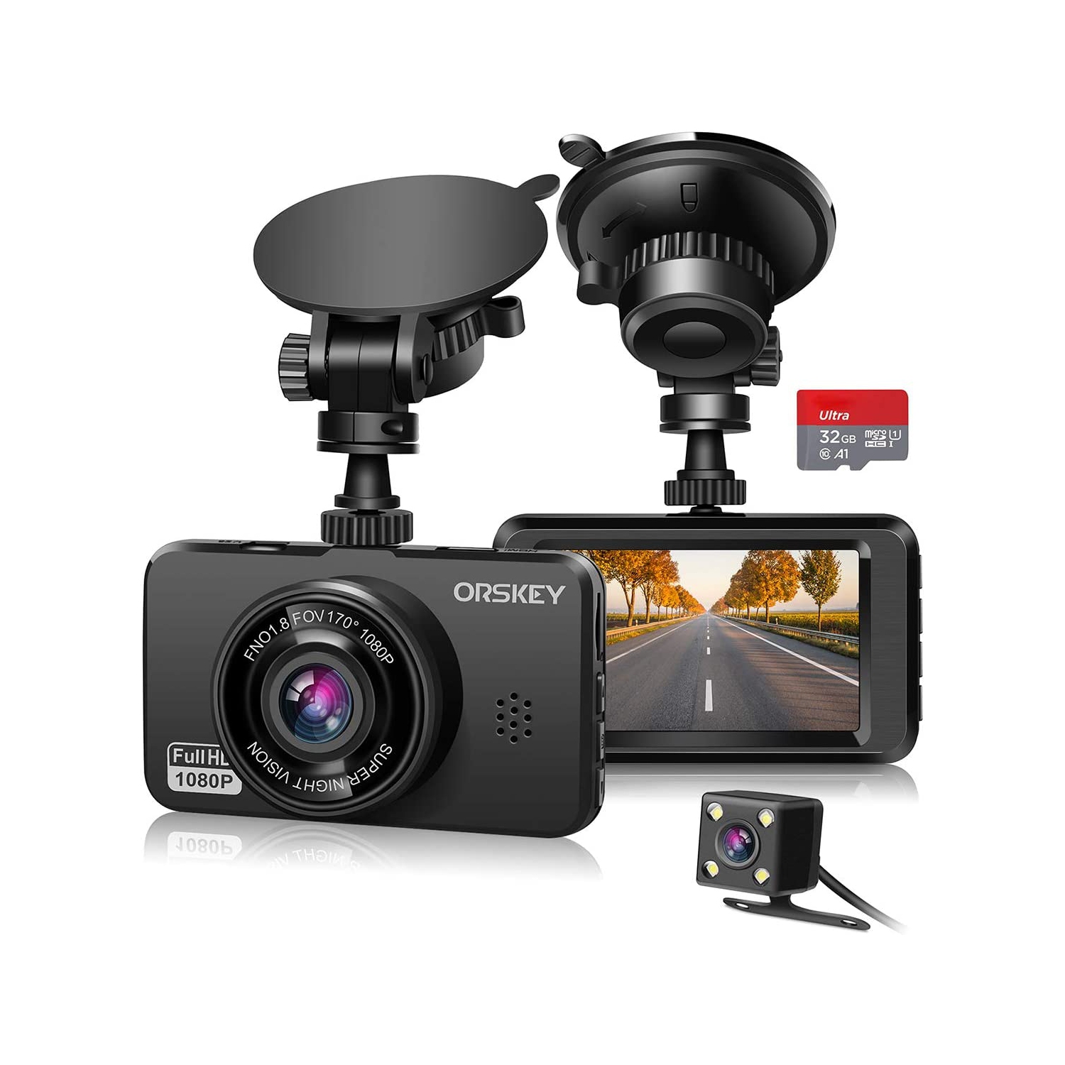 LDAS Dash Cam for Cars Front and Rear and SD Card Included 1080P Full HD in Car Camera Dual Lens Dashcam for Cars 170 Wide Angle with Loop Recording and G-Sensor