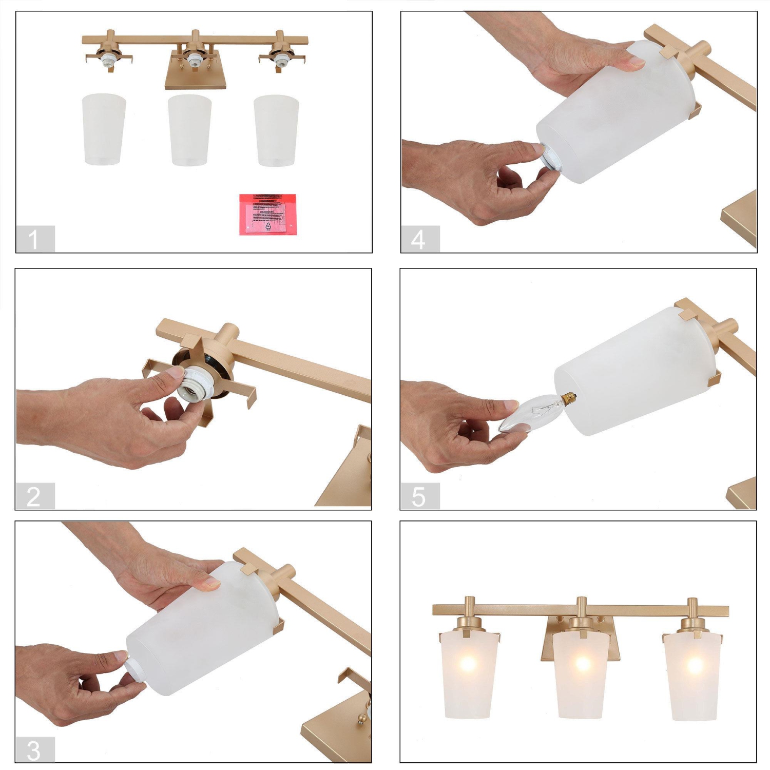 Applique murale de salle de bain moderne à 3 lumières dorées avec abat-jour en verre givré