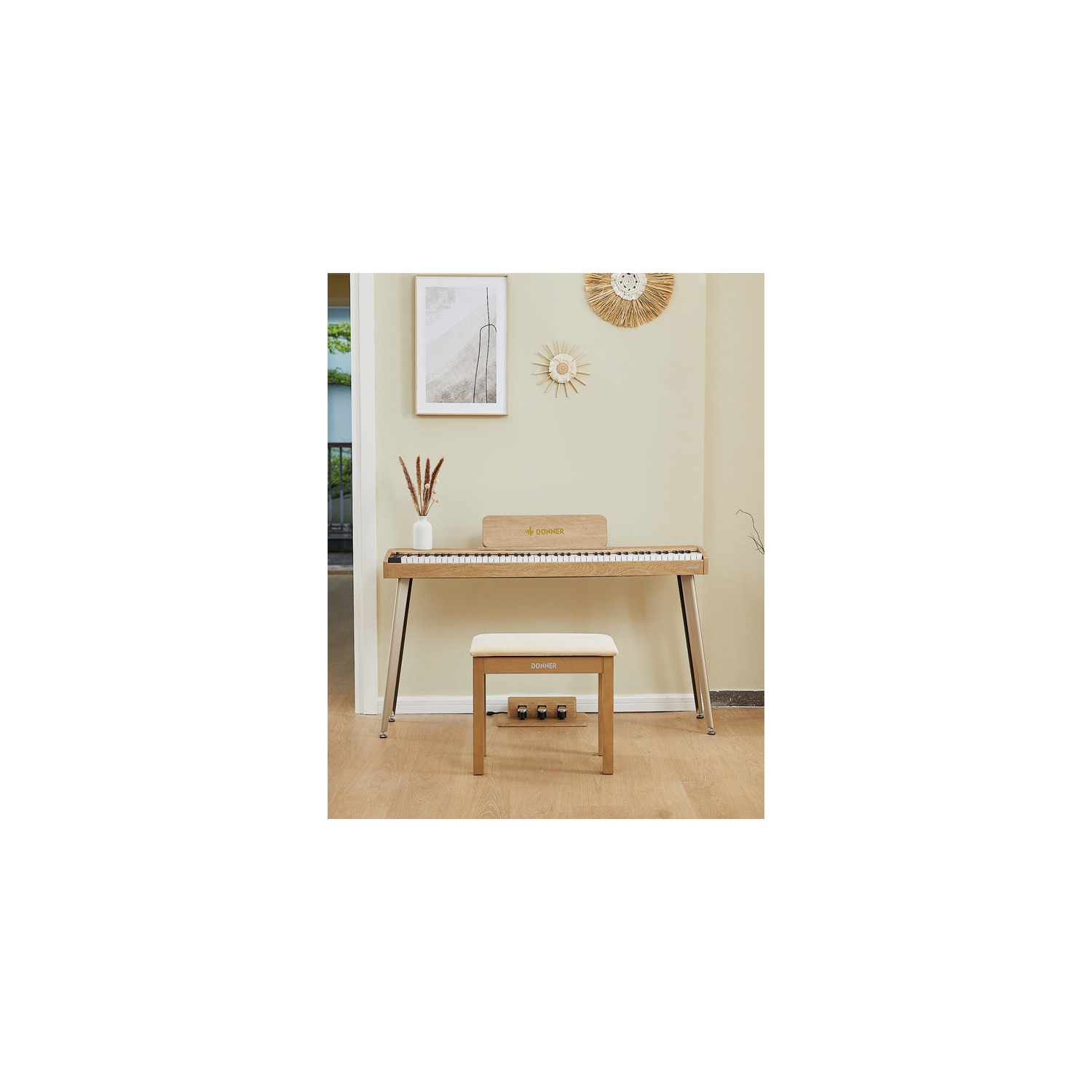Donner DDP-60 88-Key Semi-Weighted Wooden Upright Digital Piano with 3-Pedal for Beginner
