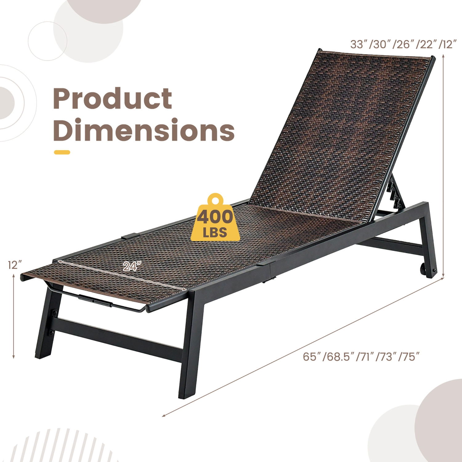 Gymax 2PCS Patio PE Rattan Chaise Lounge Outdoor Recliner w/ 5-Level Backrest Backyard Poolside