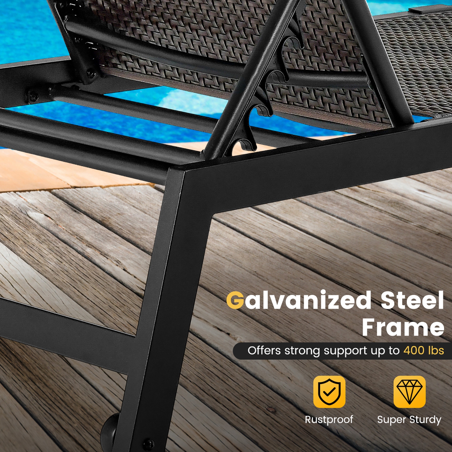 Gymax Patio PE Rattan Chaise Lounge Outdoor Recliner w/ 5-Level Backrest Backyard Poolside