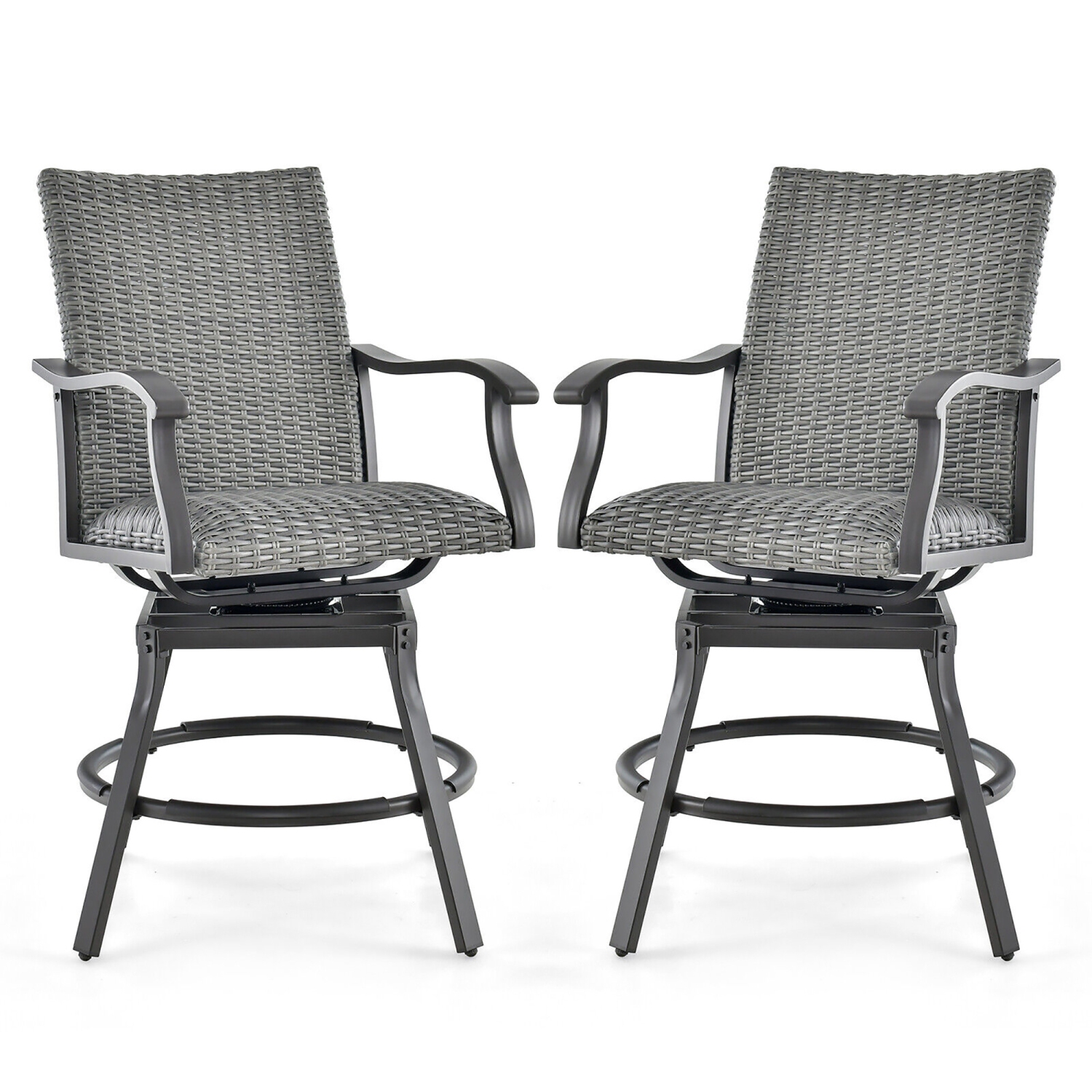 Gymax 2PCS Patio Wicker Aluminum 360¡ã Swivel Bar Height Chairs W/4D Air Fiber Quick Dry