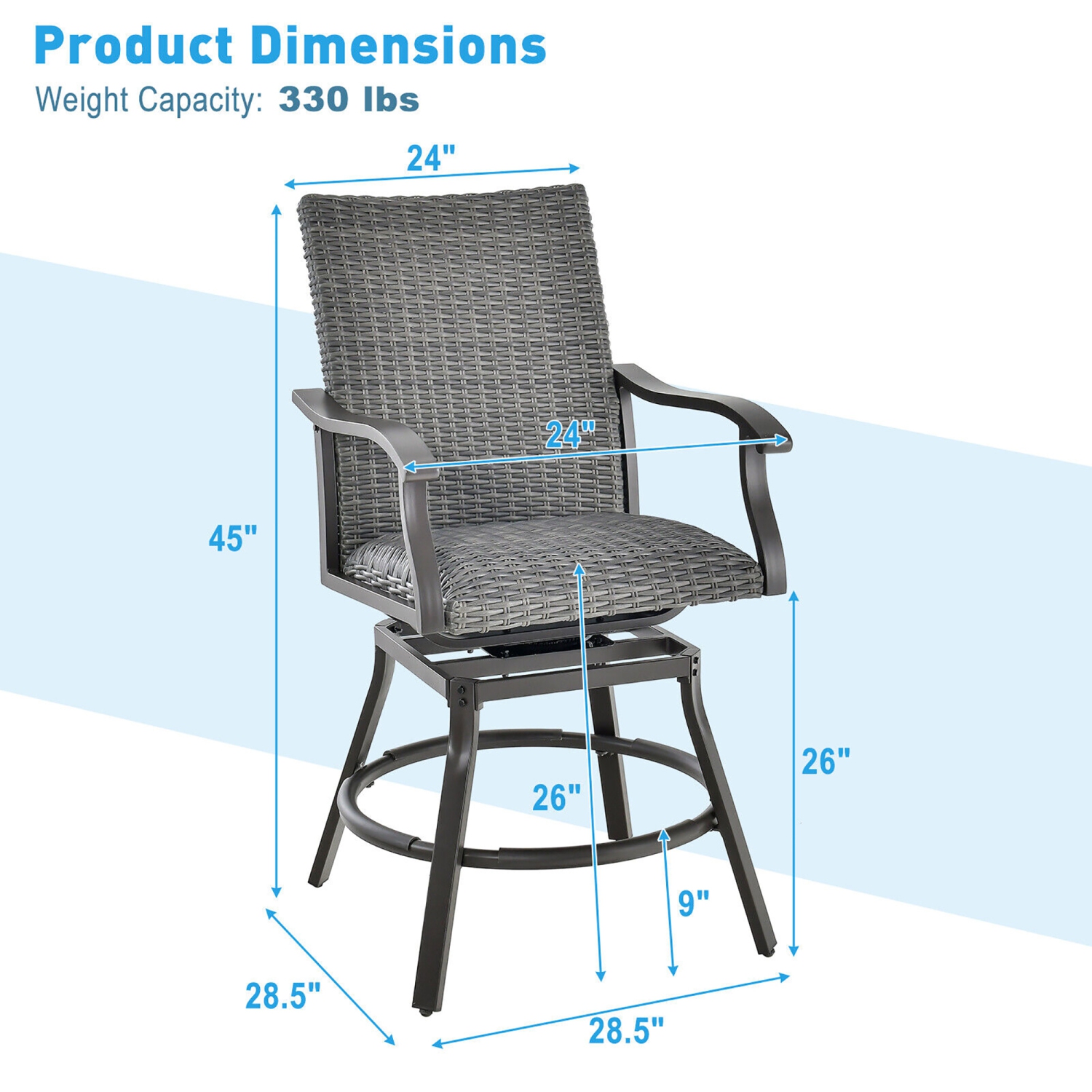 Gymax 2PCS Patio Wicker Aluminum 360¡ã Swivel Bar Height Chairs W/4D Air Fiber Quick Dry