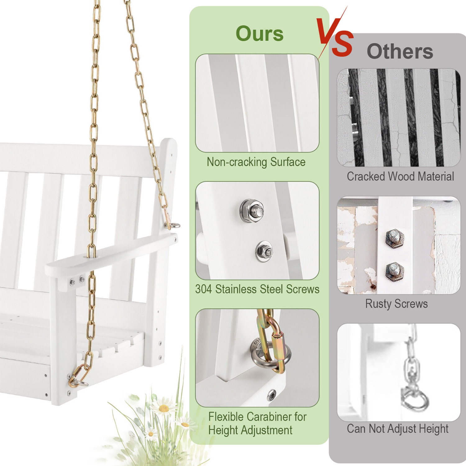 Gymax 54'' HDPE Porch Swing Outdoor Patio Hanging Chair w/ Cup Holder Adjustable Chain