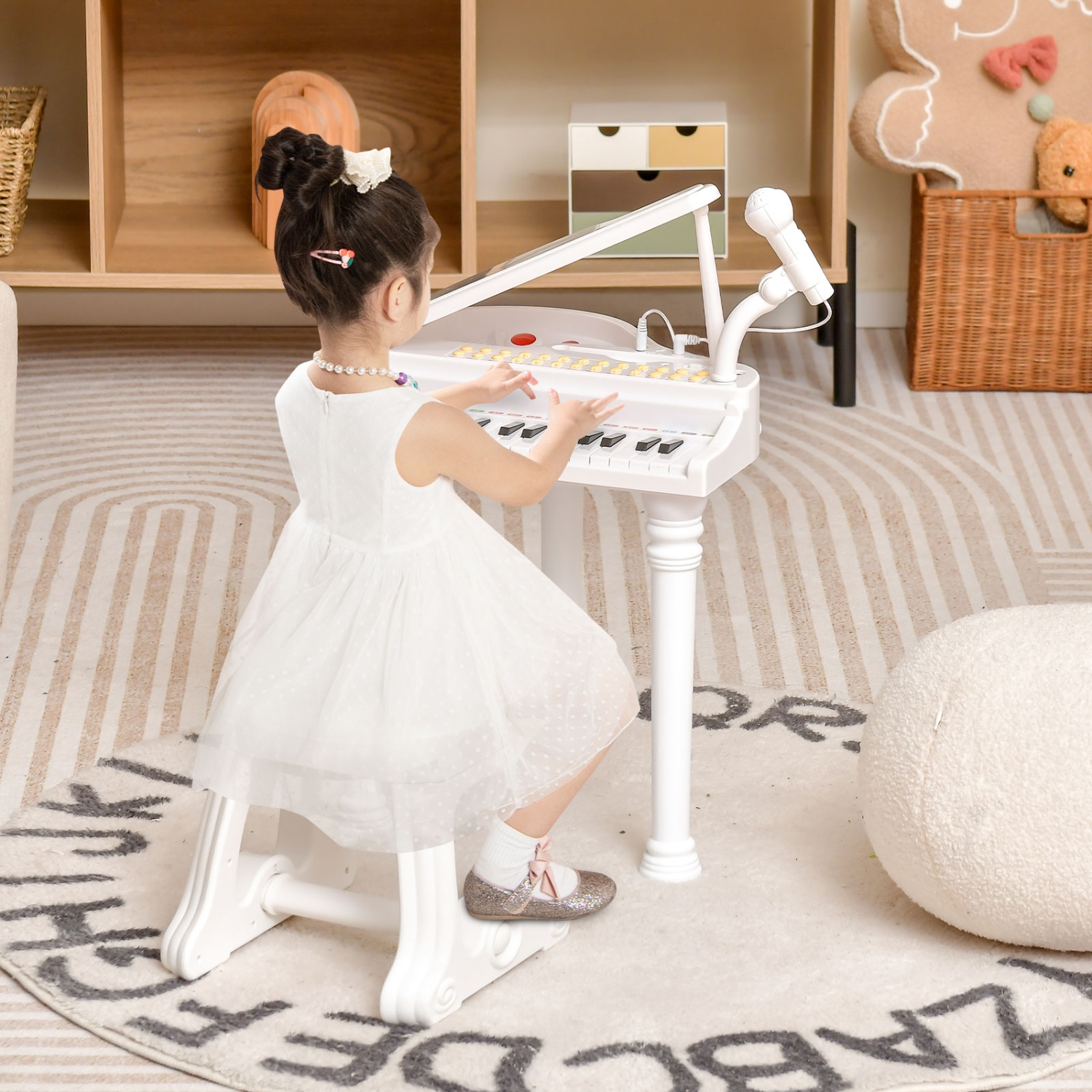 Instrument musical avec tabouret et microphone pour enfants Piano Keyboard Toy de Costway 31 touches