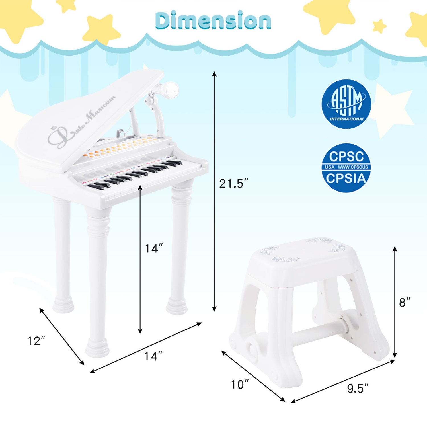 Instrument musical avec tabouret et microphone pour enfants Piano Keyboard Toy de Costway 31 touches
