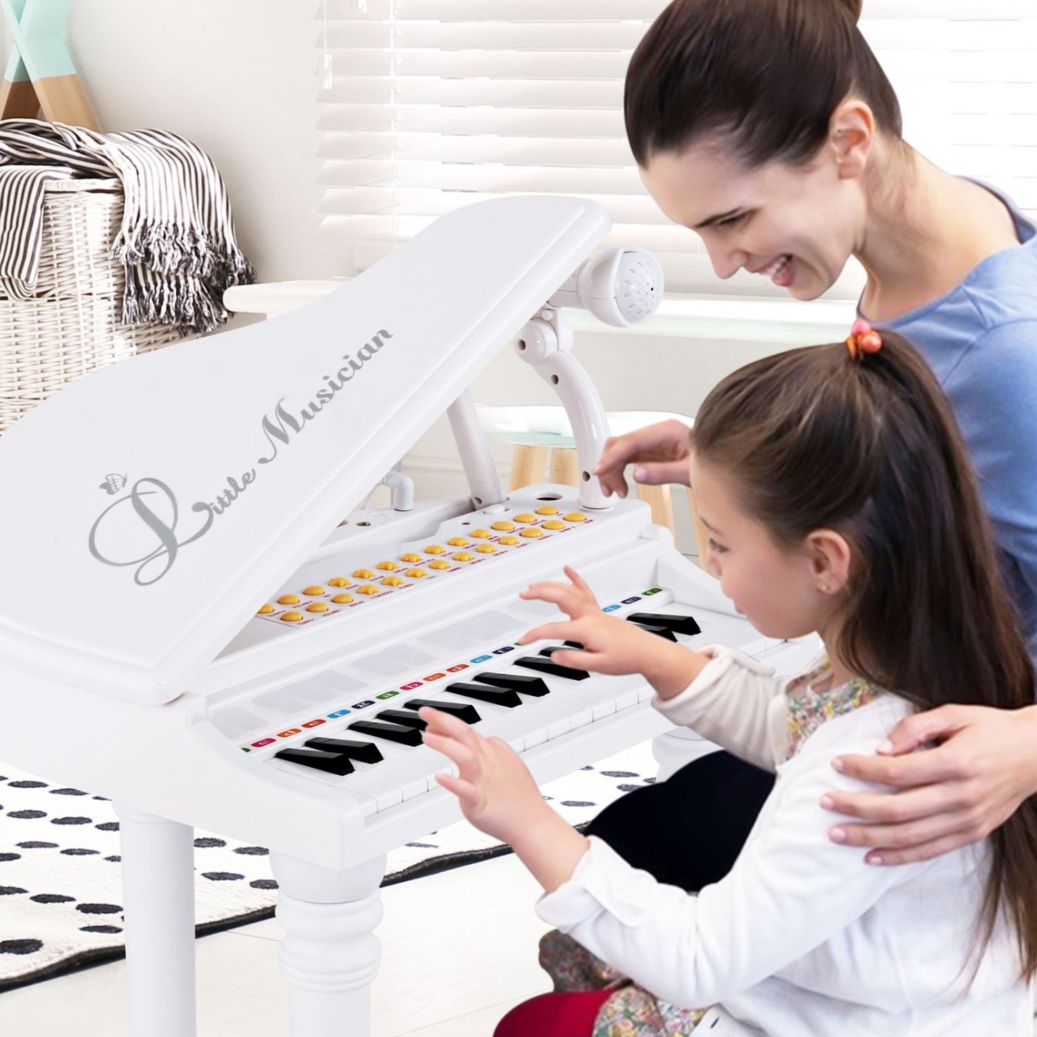 Instrument musical avec tabouret et microphone pour enfants Piano Keyboard Toy de Costway 31 touches