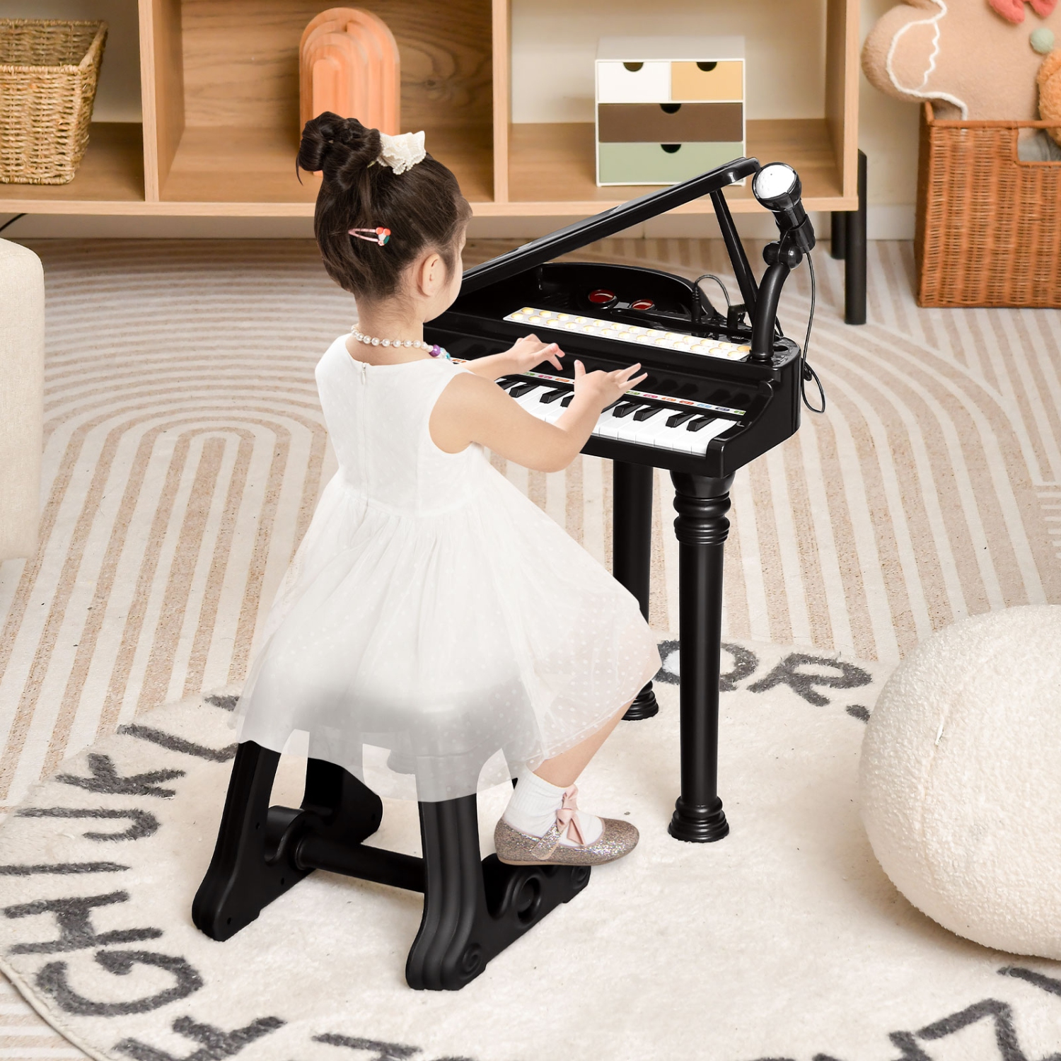 Instrument musical avec tabouret et microphone pour enfants Piano Keyboard Toy de Costway 31 touches