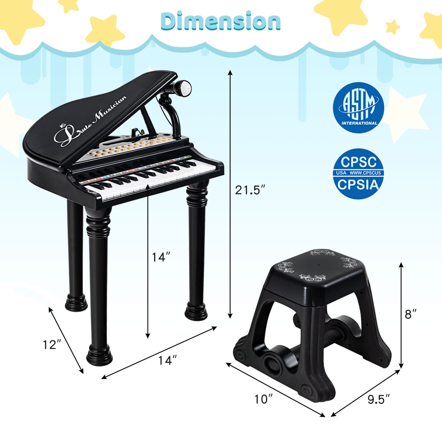 Instrument musical avec tabouret et microphone pour enfants Piano Keyboard Toy de Costway 31 touches