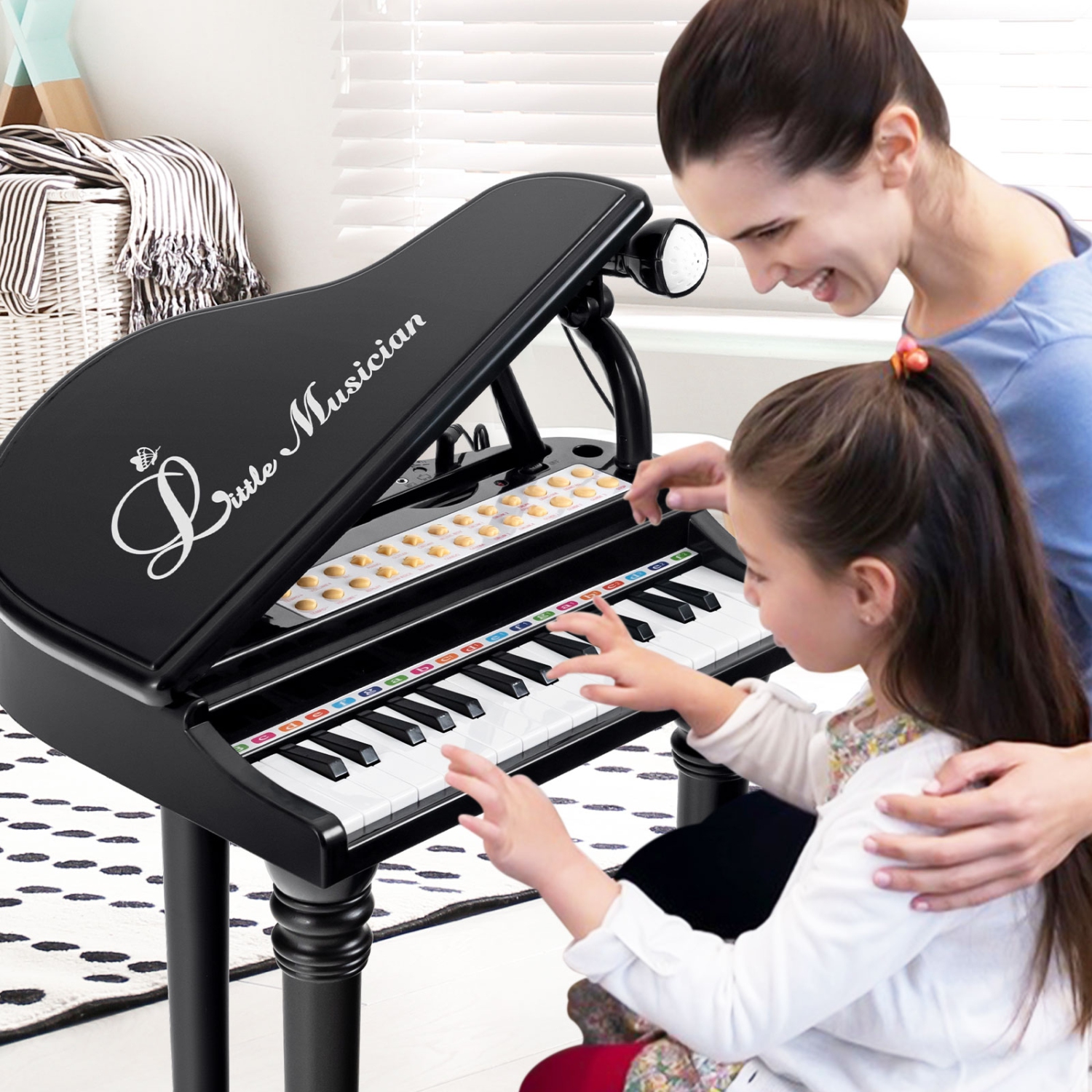 Instrument musical avec tabouret et microphone pour enfants Piano Keyboard Toy de Costway 31 touches