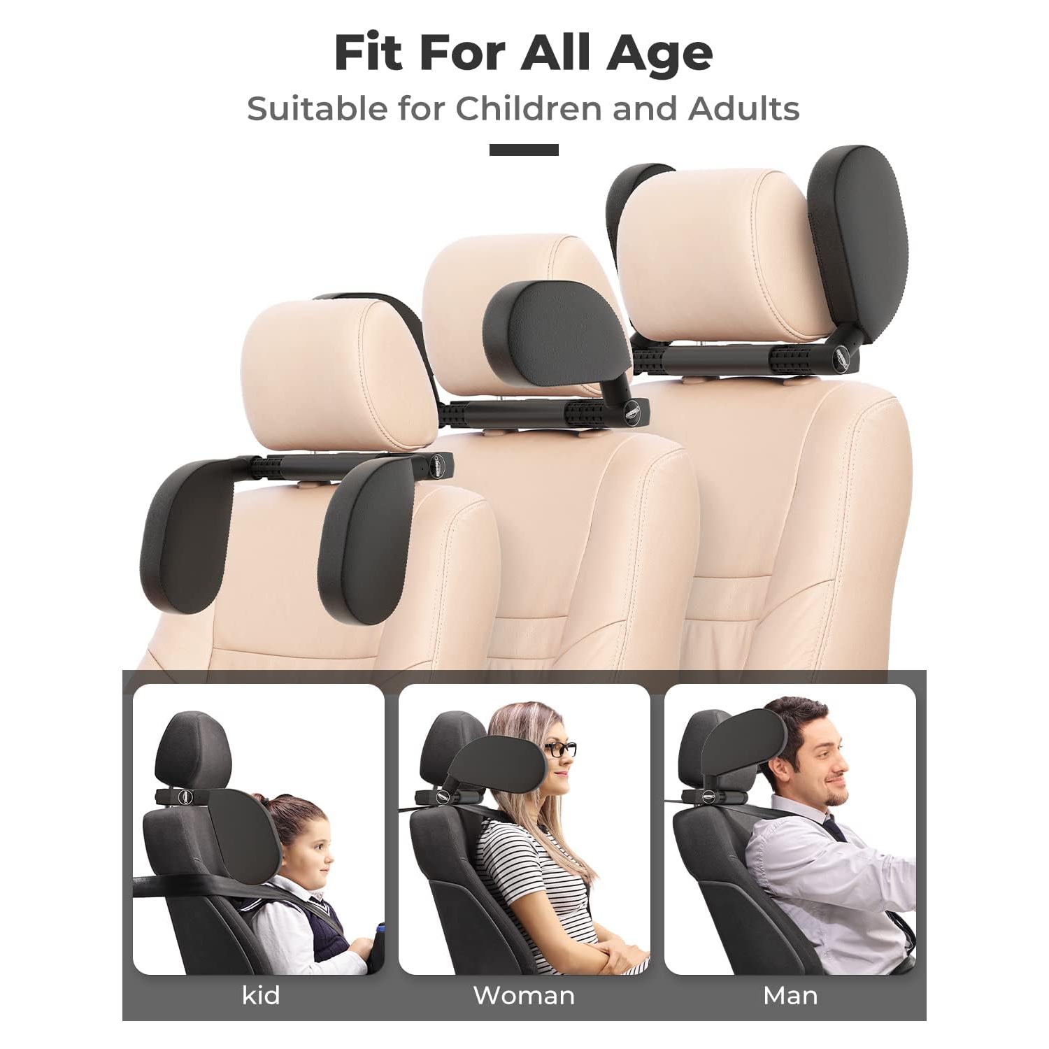 Car Seat Headrest Pillow, Detachable headrest for car Travel, Adjustable 180 Degree Head Resting Pillow for Kids Adults