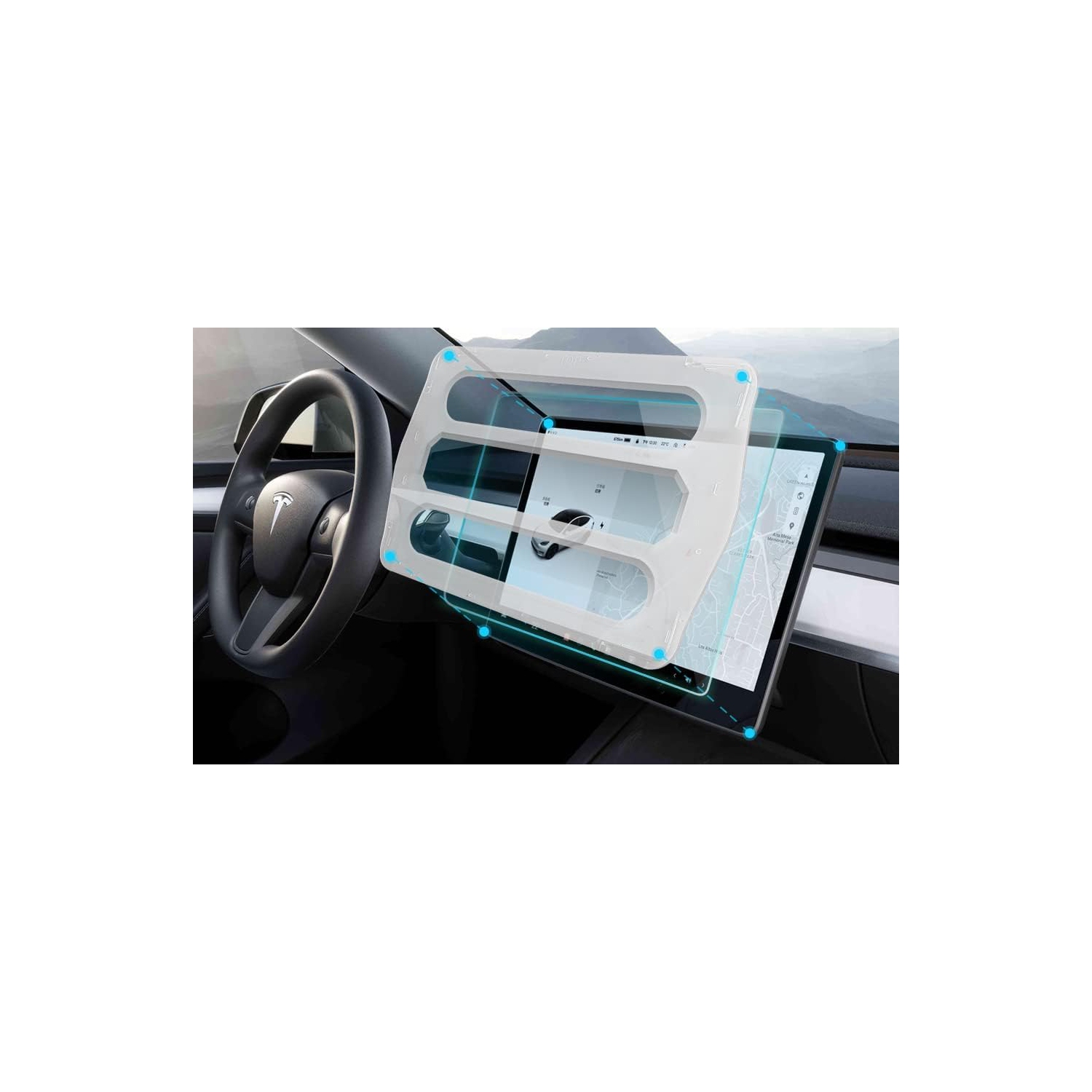 Protecteur d'écran pour Tesla Model 3 / y, verre trempé avec outil d'alignement facile pour Tesla Model 3 / y Dashboard Touch Screen - mat