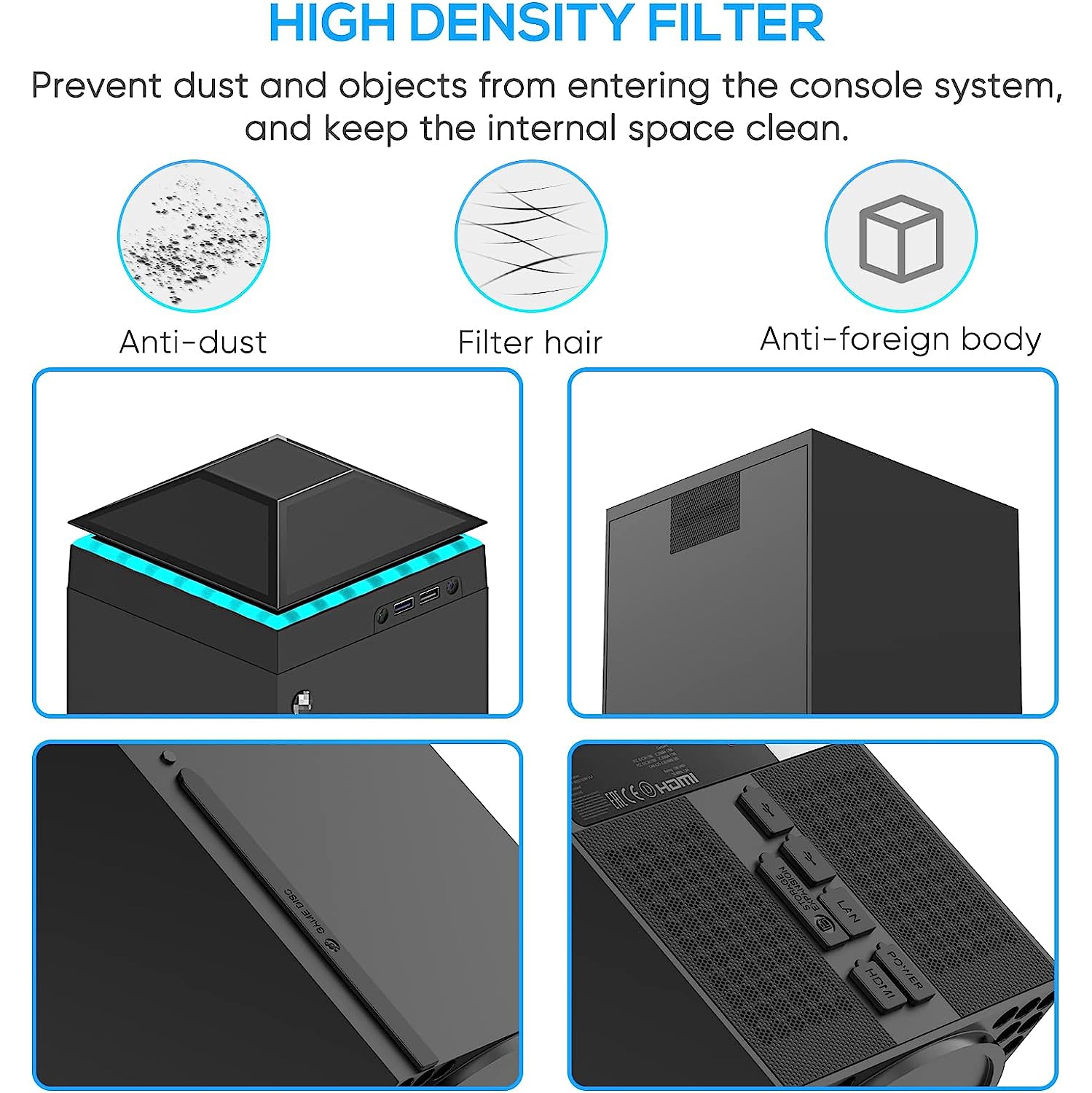 Upgraded Cooling Fan for Xbox Series X with RGB Color Light LED Strip, 3 Gears Adjustable Top Fan Cooling System with Rubber Dust Cover Filter Plugs,