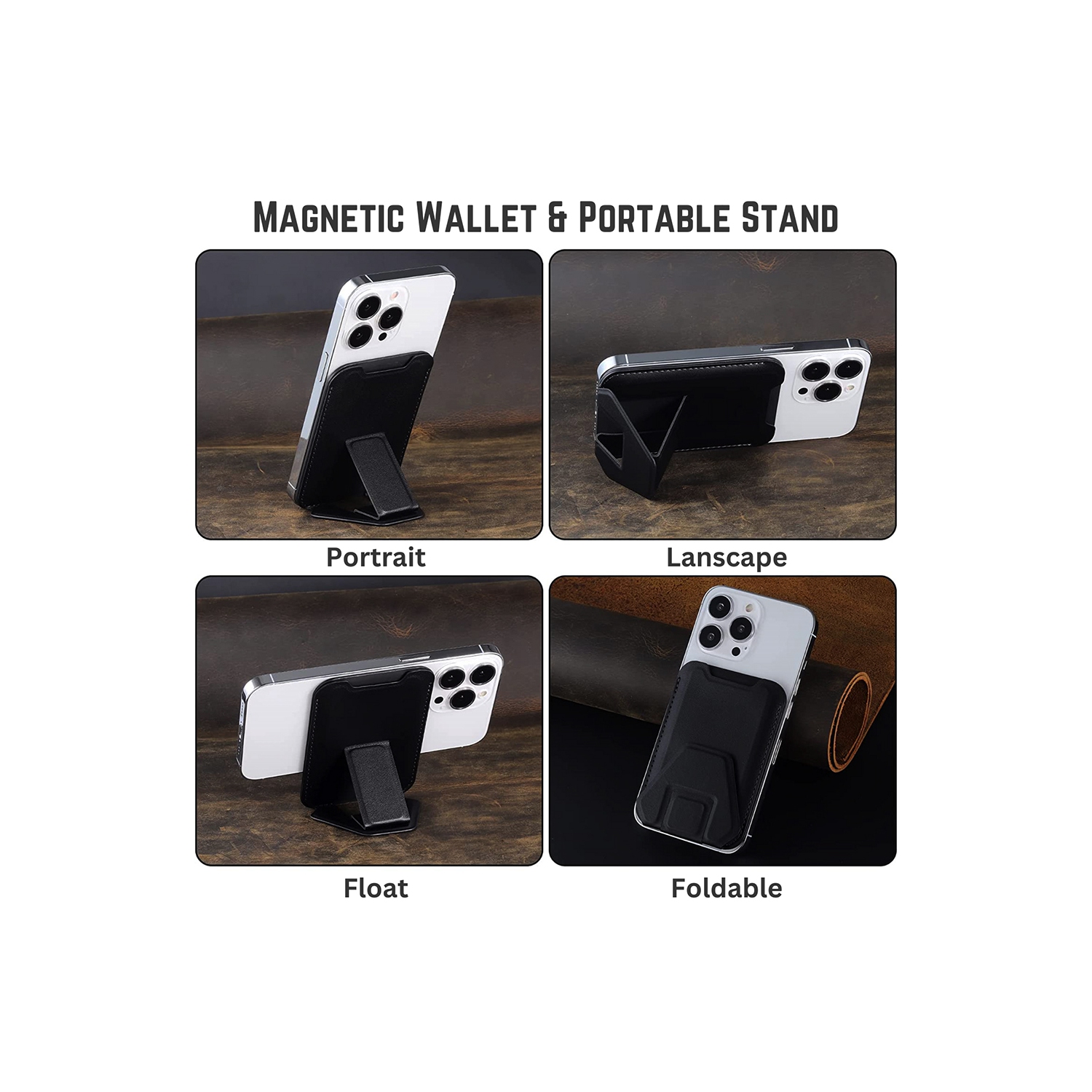 MagSafe Wallet with Stand Phone Card Holder Leather Cover Case Magnetic for iPhone 14 13 12 Pro Max Magsafe Back with Kickstand