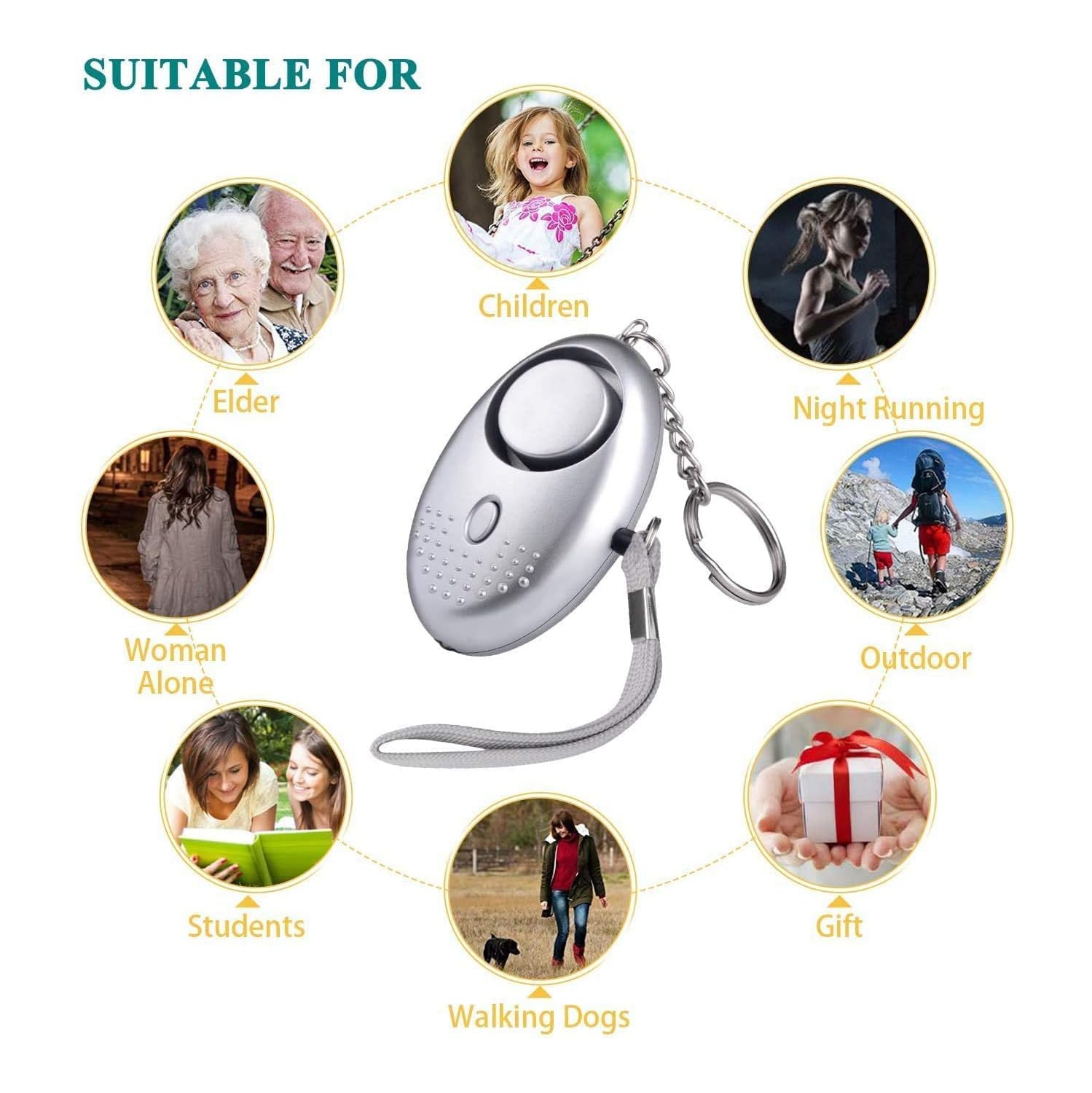 Alarme personnelle d'urgence, paquet de 3 porte-clés de sirène personnelle 140dB avec lumières DEL, hommes, femmes, enfants, personnes âgées alarme