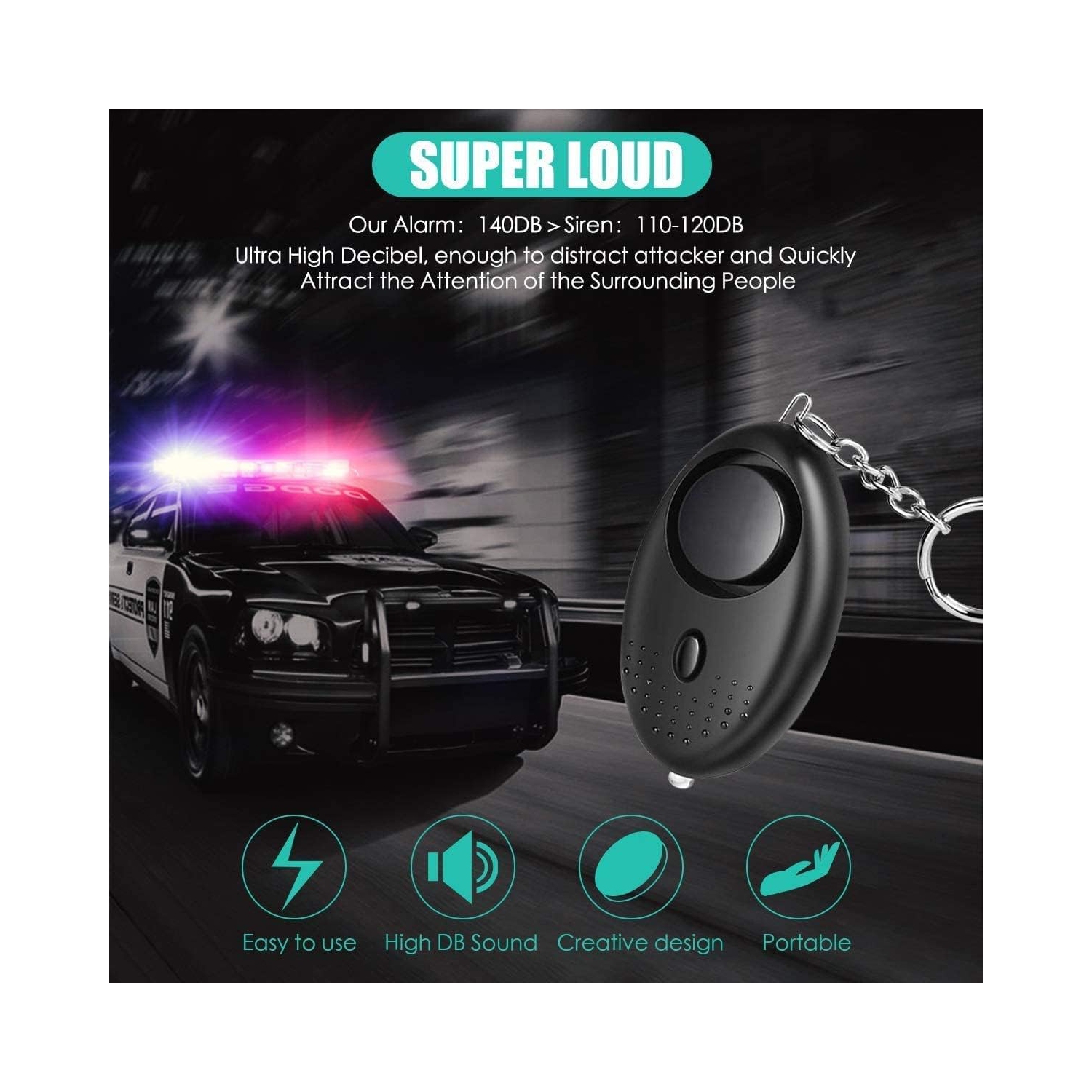 Alarme personnelle d'urgence, paquet de 3 porte-clés de sirène personnelle 140dB avec lumières DEL, hommes, femmes, enfants, personnes âgées alarme