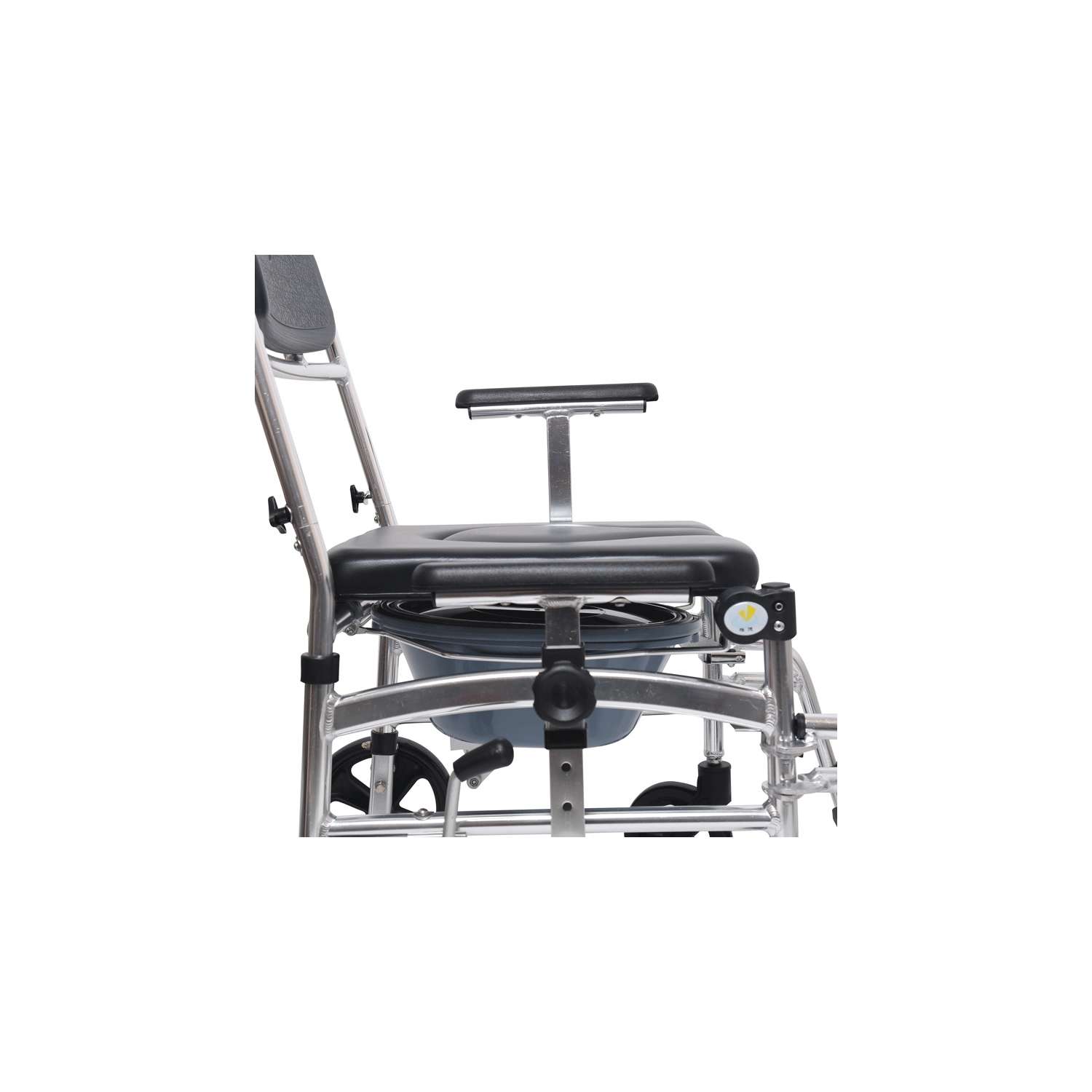Commode Shower Chair, Transport chair 4 in 1 with 4 Brakes, Removable Pedal, Adjustable armrest, PU Commode Seat and Pail 280lb