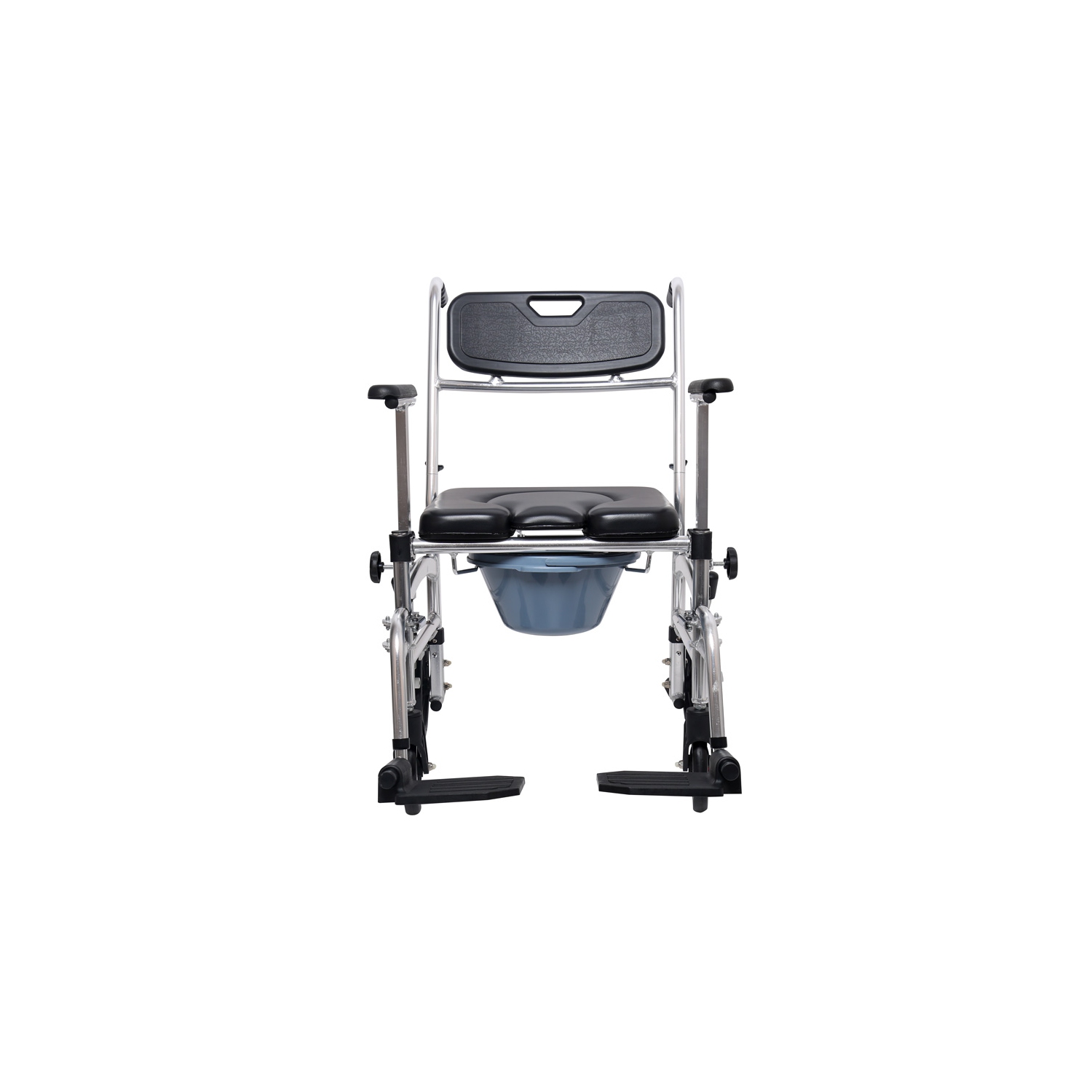 Commode Shower Chair, Transport chair 4 in 1 with 4 Brakes, Removable Pedal, Adjustable armrest, PU Commode Seat and Pail 280lb