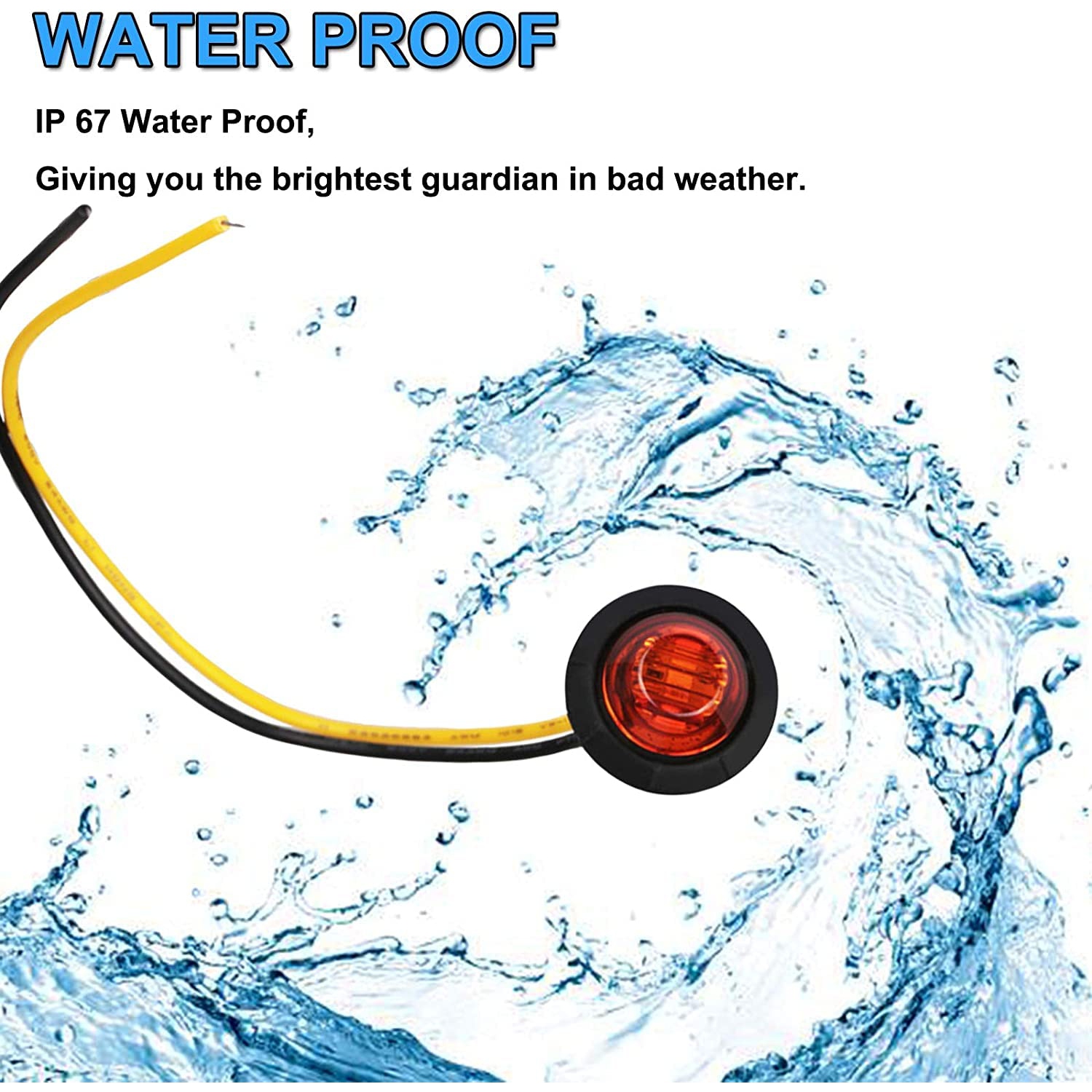 10PCS 3/4" Round LED Side Marker Lights,12V Waterproof 3SMD LED Clearance Light, Front Rear Indicator, Grommet Mount Signal light for Truck RV Pickup