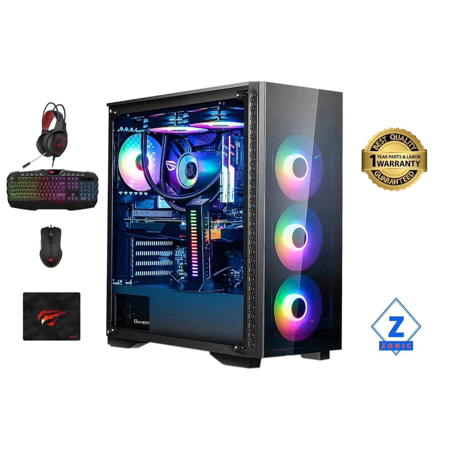 Zonic Gaming Custom PC- Liquid Cooled - AMD Ryzen 7 5800X, GeForce RTX 3060 TI, 32 GB DDR4 RAM, 1TB M.2 SSD, build in Wi-Fi, Gaming Keyboard Kit, Windows 11 Home